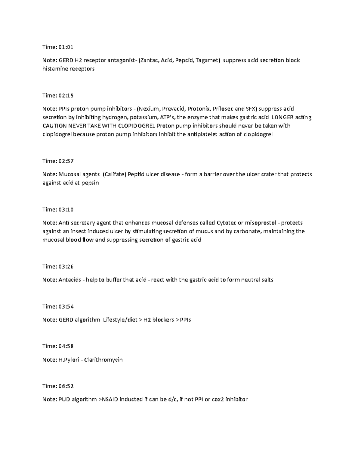 Gastrointestinal Medications - Time: 01:01Note: GERD H2 receptor ...