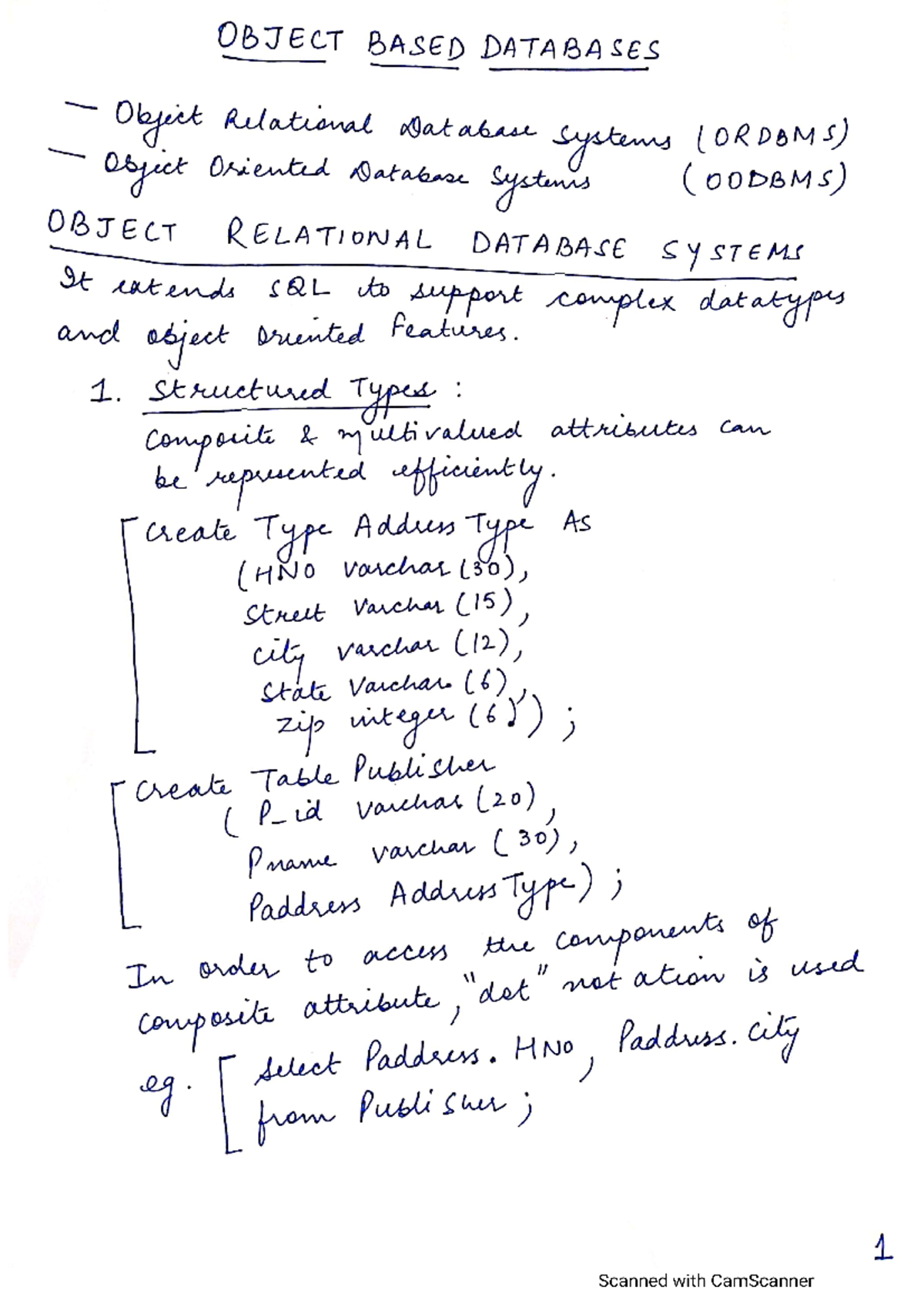 DBMS PPT 13 - Lecture notes - OBJECT BASED DATABASES Object Relational ...