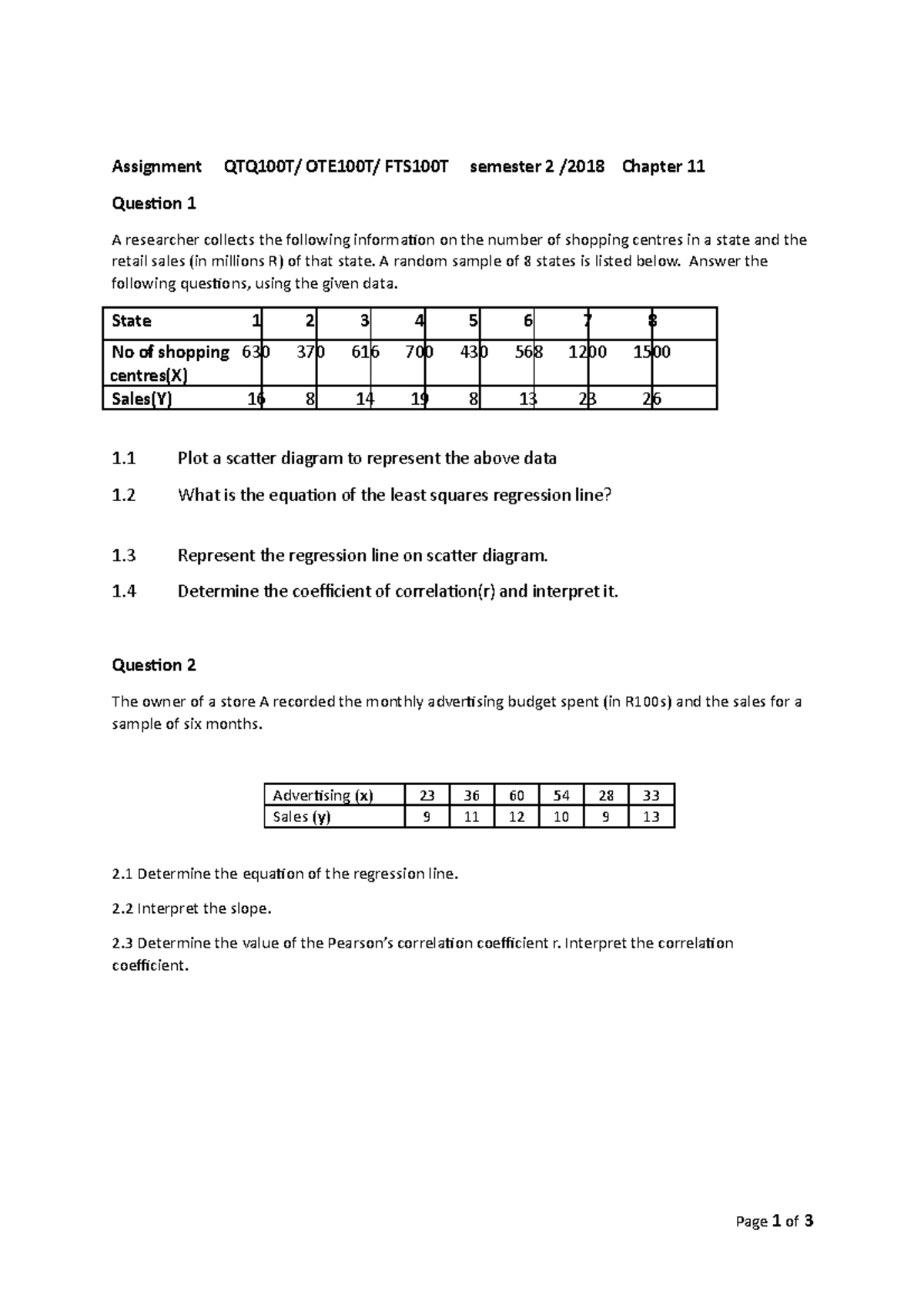 Semester 2 Questions Chi square tests QP and chapter 11 - Assignment ...