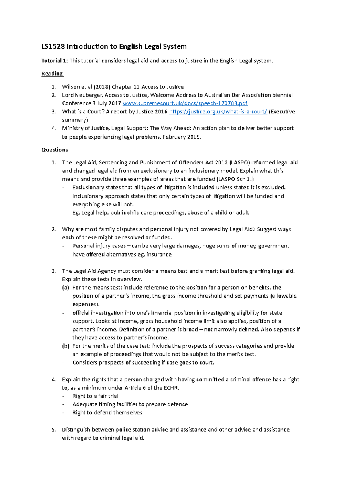 Tutorial 1 - LS1528 Introduction To English Legal System Tutorial 1 ...