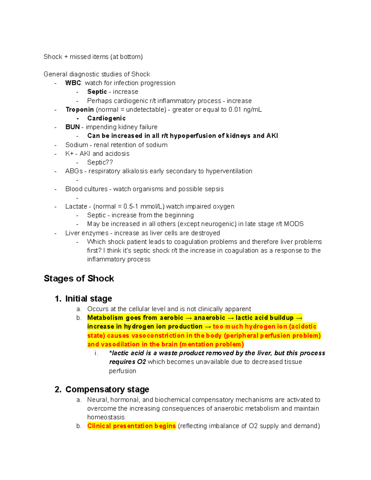 Final Exam Shock + Study Guide Missed Items Shock + missed items (at