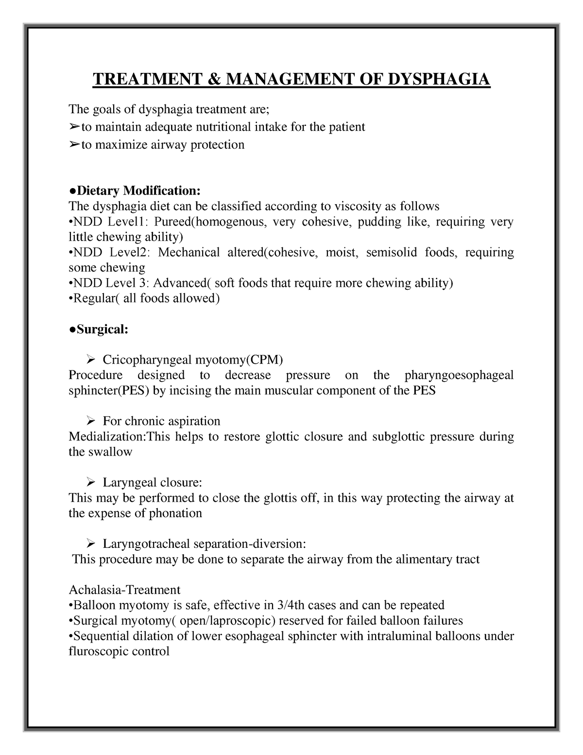 Mngt Dysphagia - TREATMENT & MANAGEMENT OF DYSPHAGIA The Goals Of ...