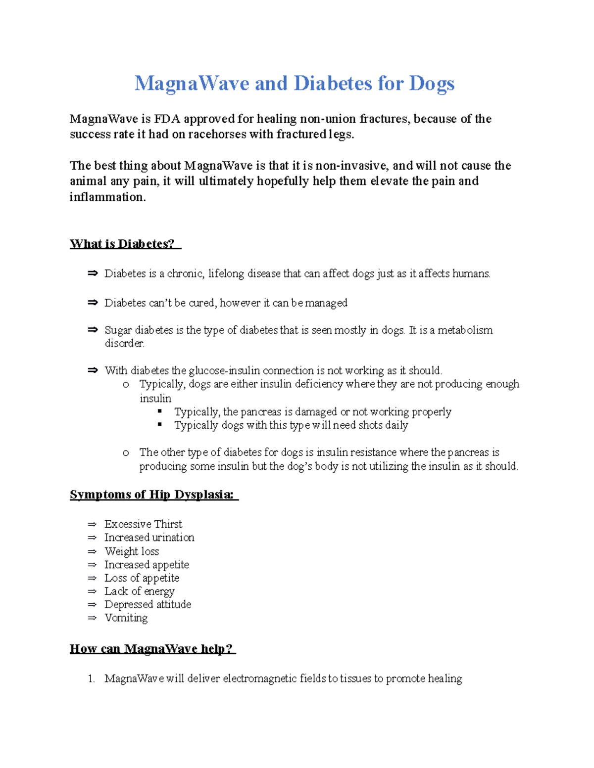 MEDICAL - DIABETES - MagnaWave and Diabetes for Dogs MagnaWave is FDA ...