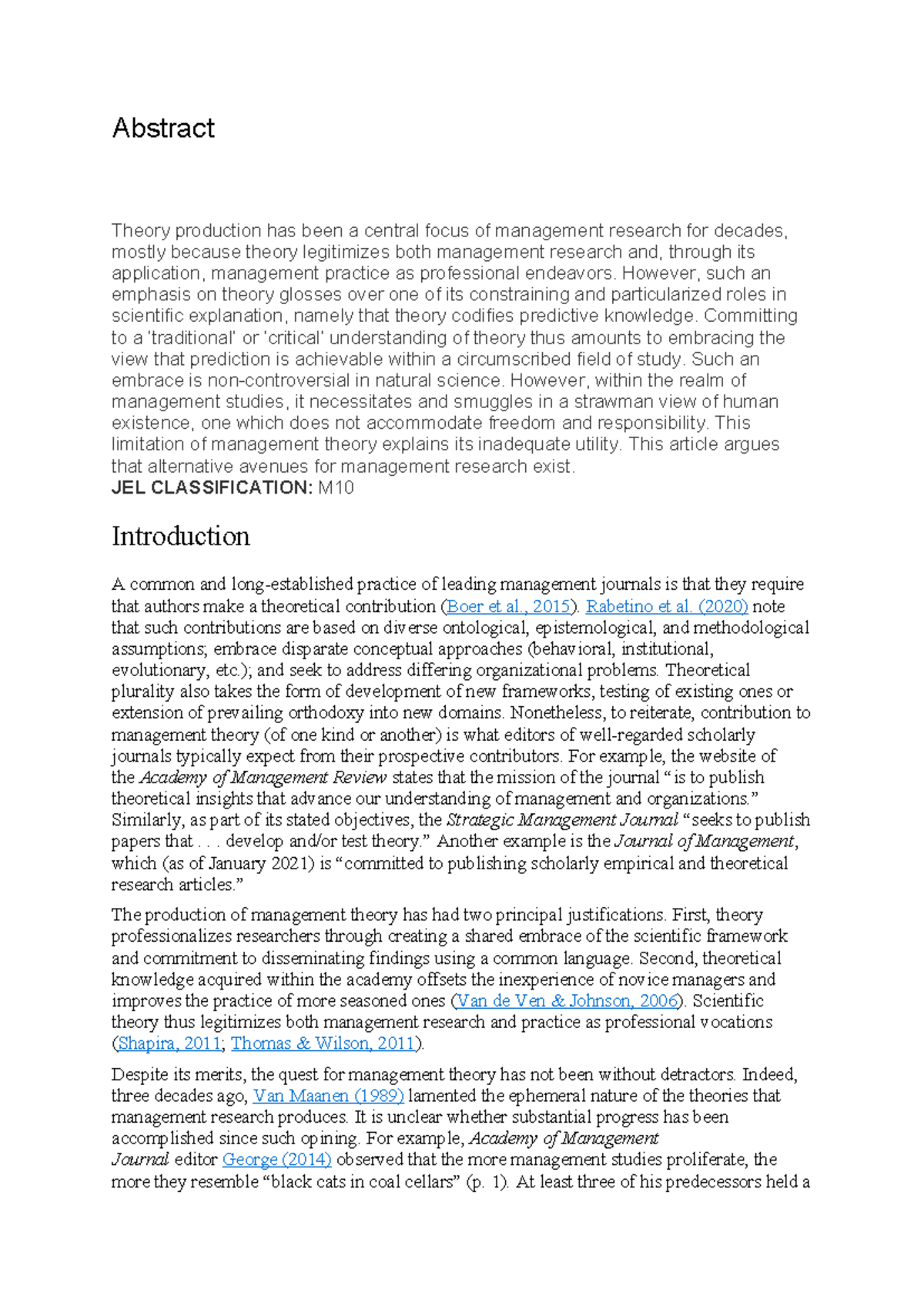 Man article - Abstract Theory production has been a central focus of ...
