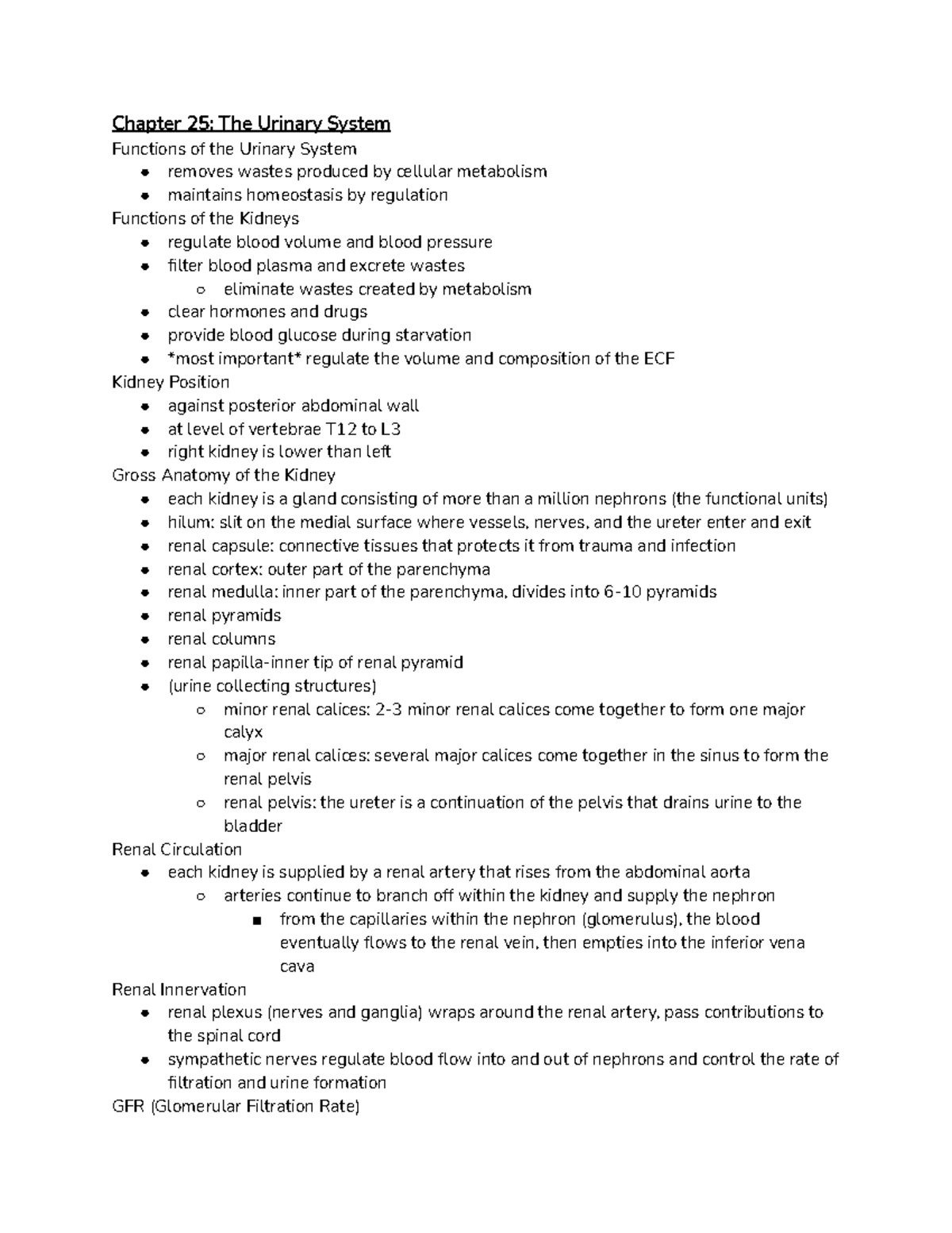 (Human Anatomy) Chapter 25 Notes - Chapter 25: The Urinary System ...