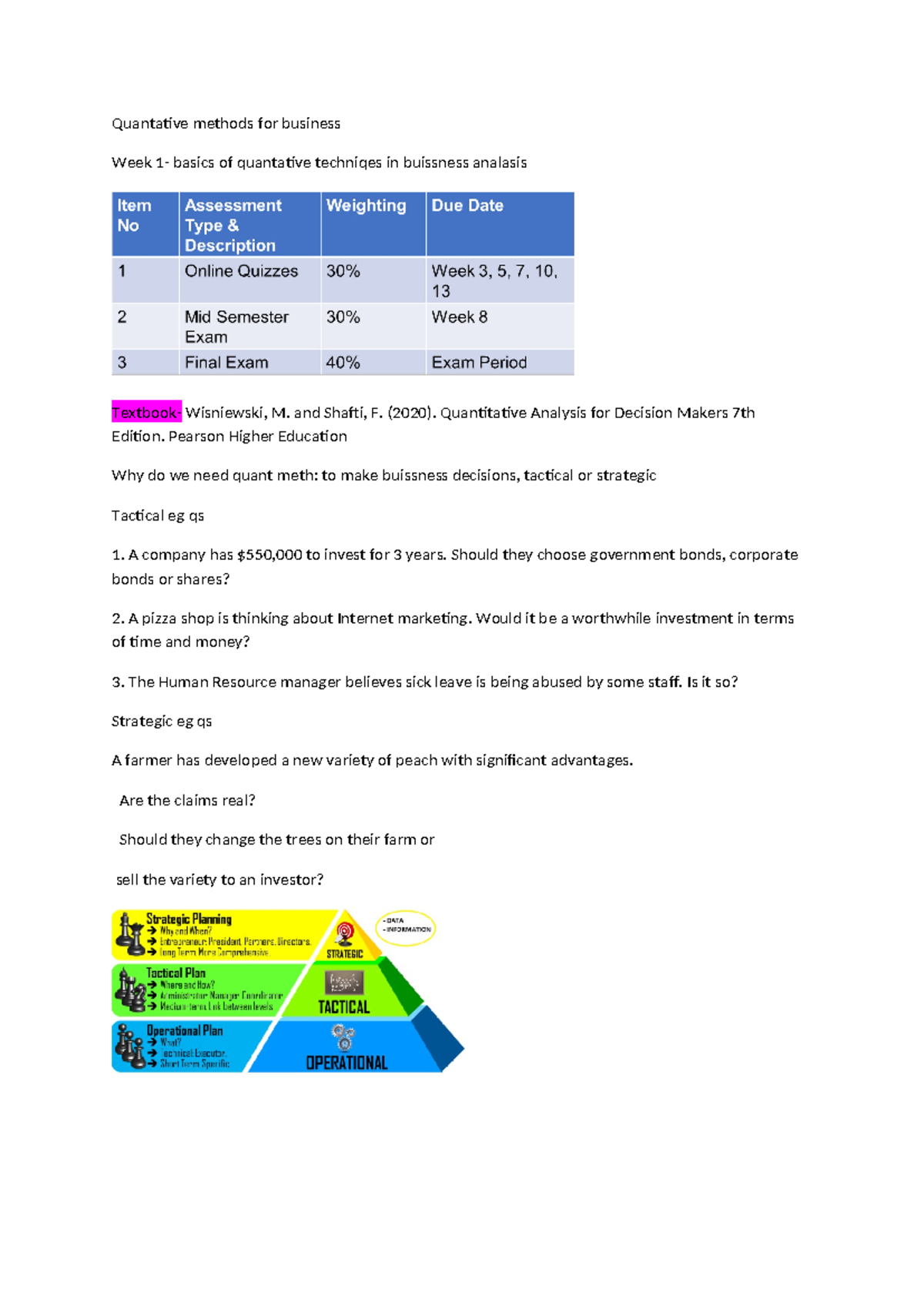 Quantative methods for business notes 2024 - Quantative methods for ...