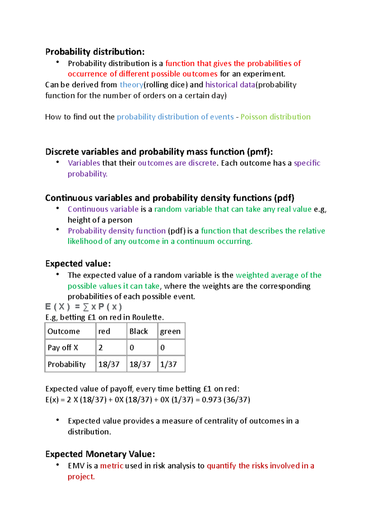 Probability distribution, joint probability, expected monetary value ...