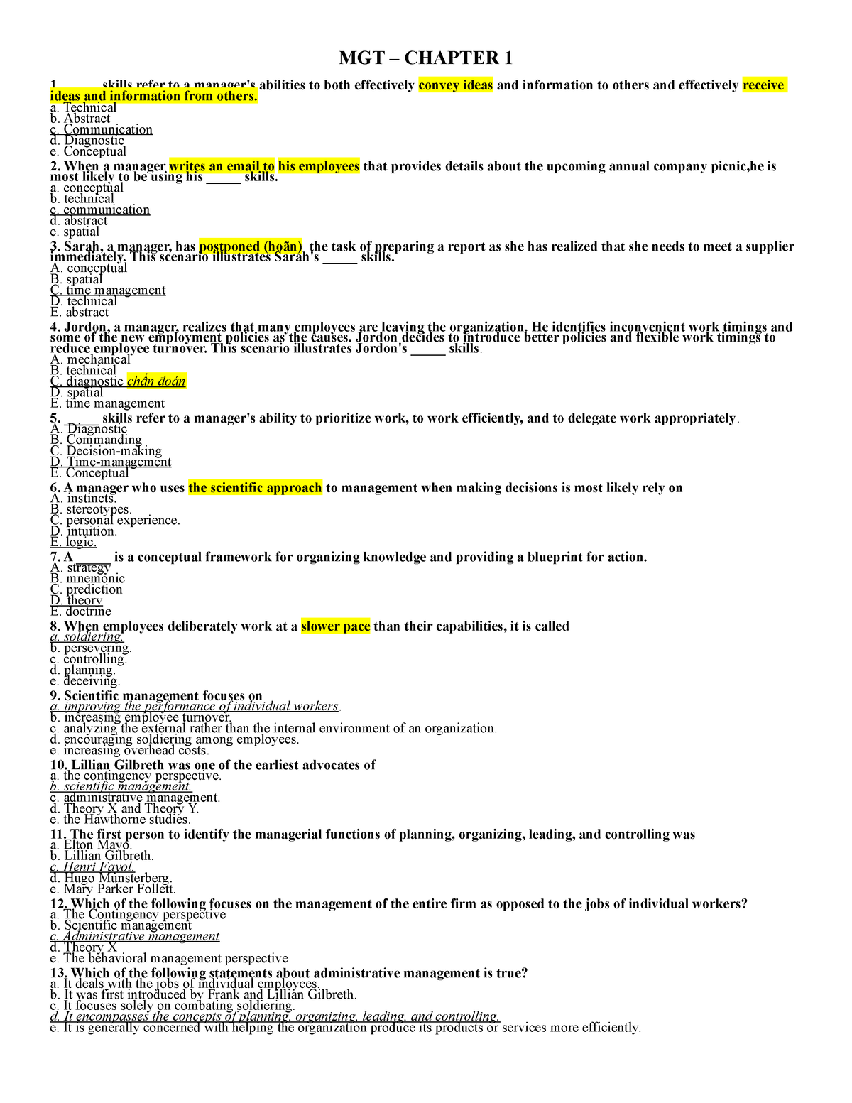 MGT-full - Blabka âk - MGT – CHAPTER 1 _____ Skills Refer To A Manager ...