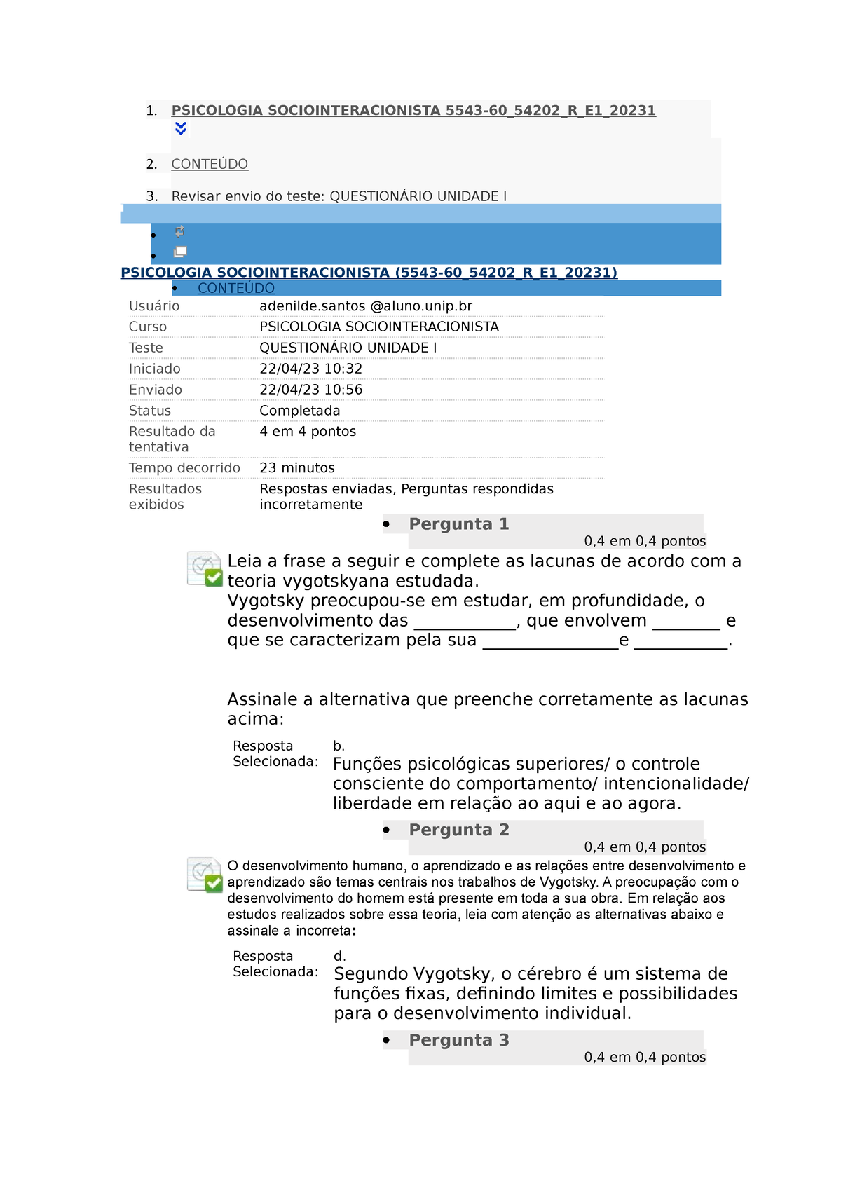 Questionário L De Psicologia Sociointeracionista - 1. PSICOLOGIA ...