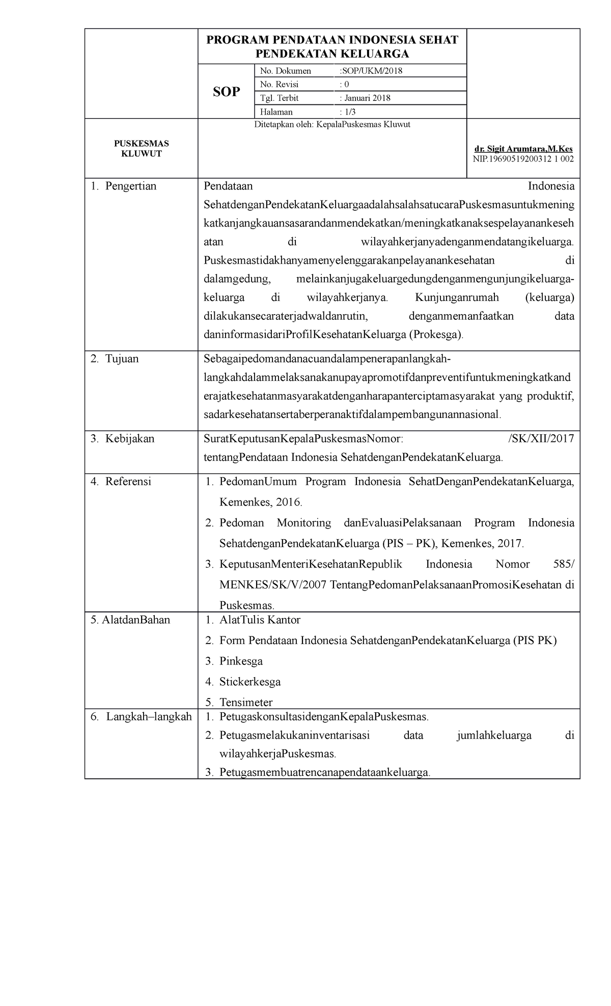 SOP PIS PK - contoh SOP PIS PK - PROGRAM PENDATAAN INDONESIA SEHAT ...