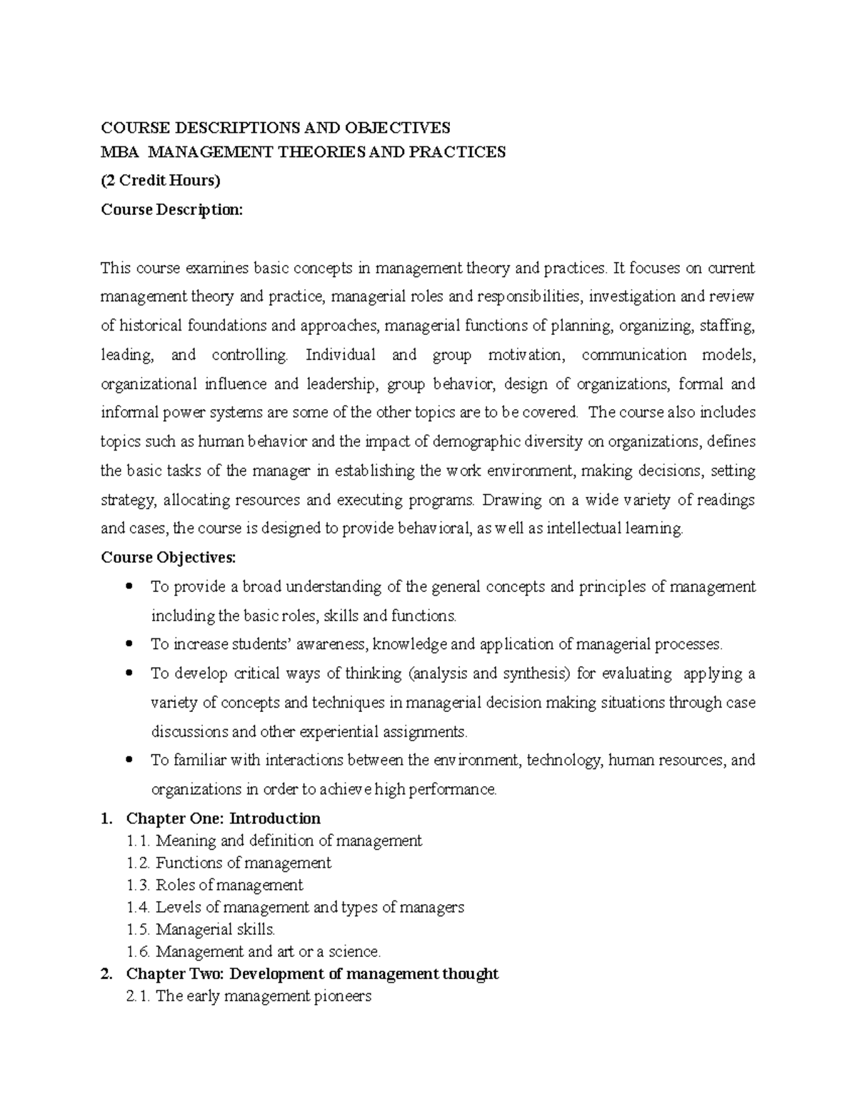 Mgt theories and practice description - COURSE DESCRIPTIONS AND ...