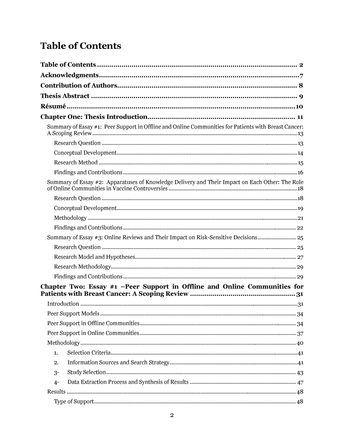 The Use and Impact of Online Communities 2 - Table of Contents - Table ...