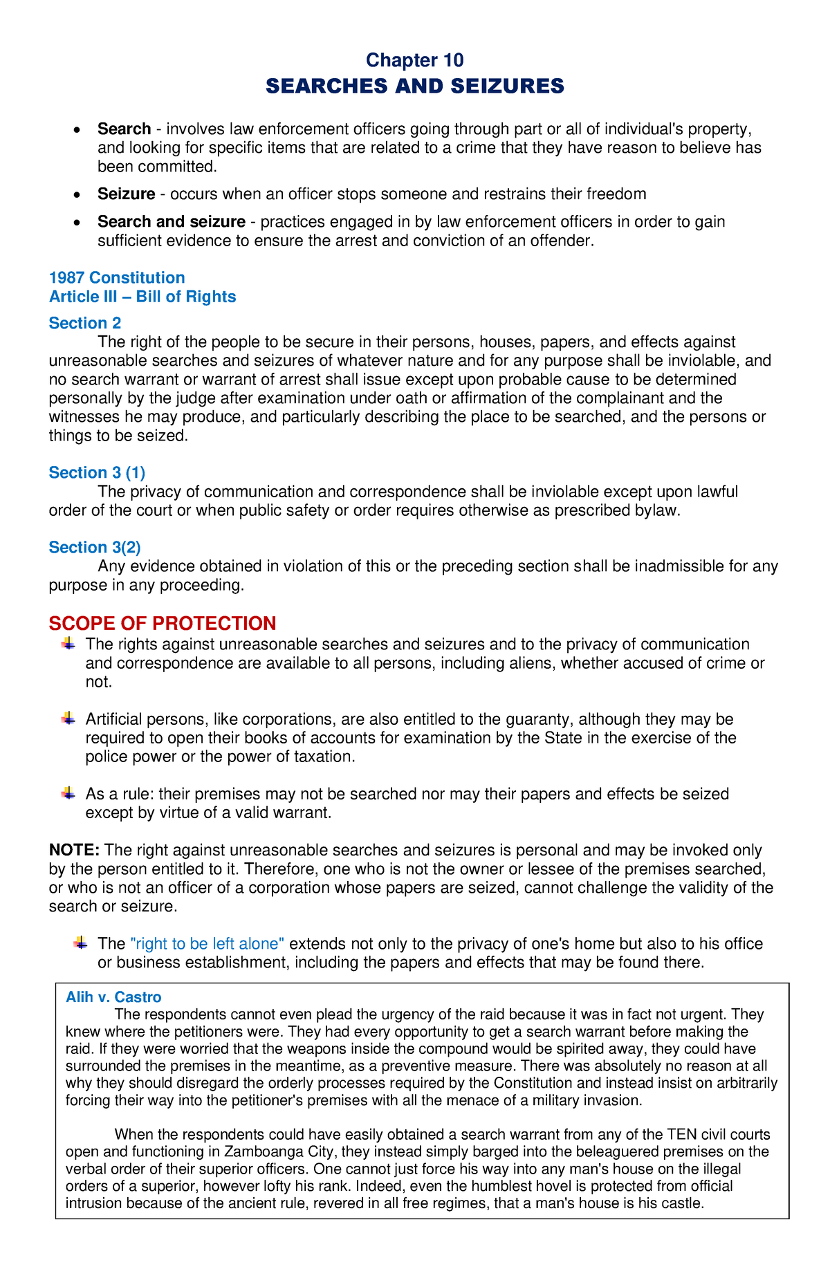 Searches AND Seizures RJ Notes - Chapter 10 SEARCHES AND SEIZURES ...