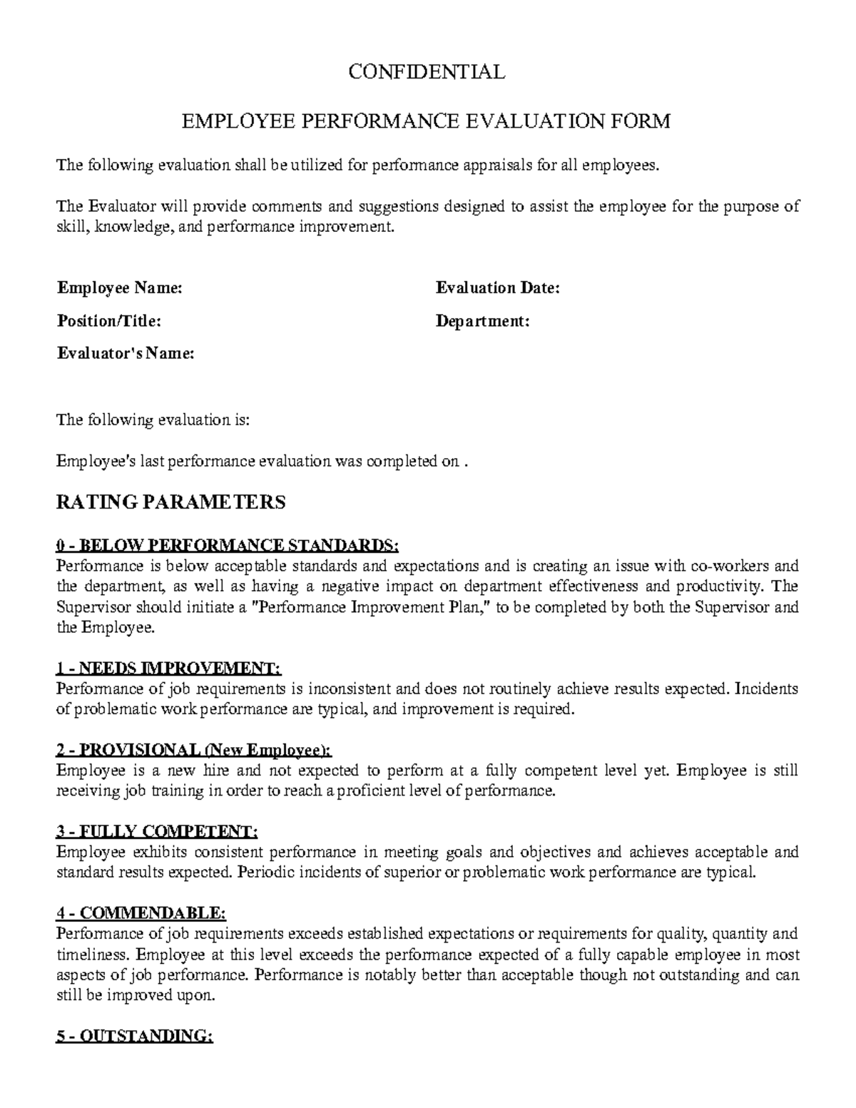 Employee-evaluation-form FREE - CONFIDENTIAL EMPLOYEE PERFORMANCE ...