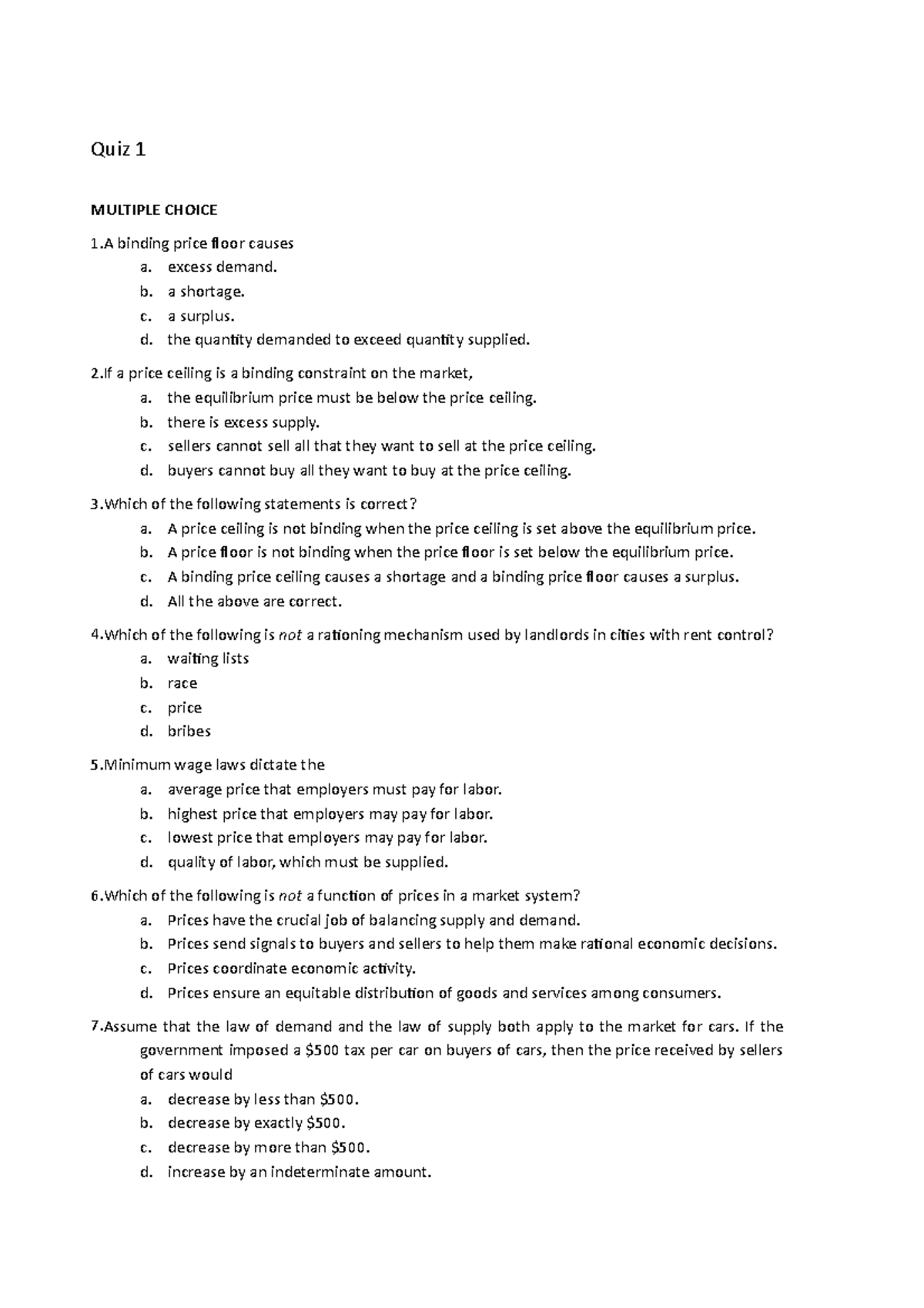 Quiz10 - quiz for practice micro exam - Quiz 1 MULTIPLE CHOICE 1 ...