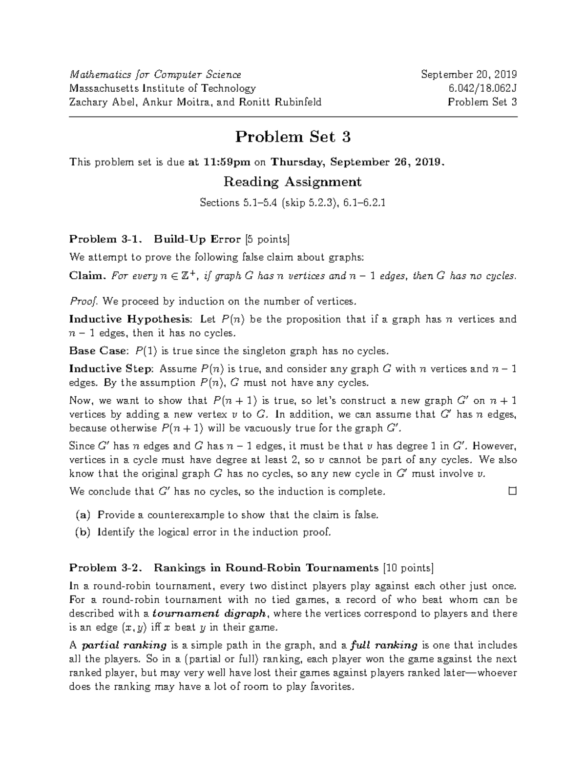 Problem Set 3 Problems - Mathematics for Computer Science September 20 ...