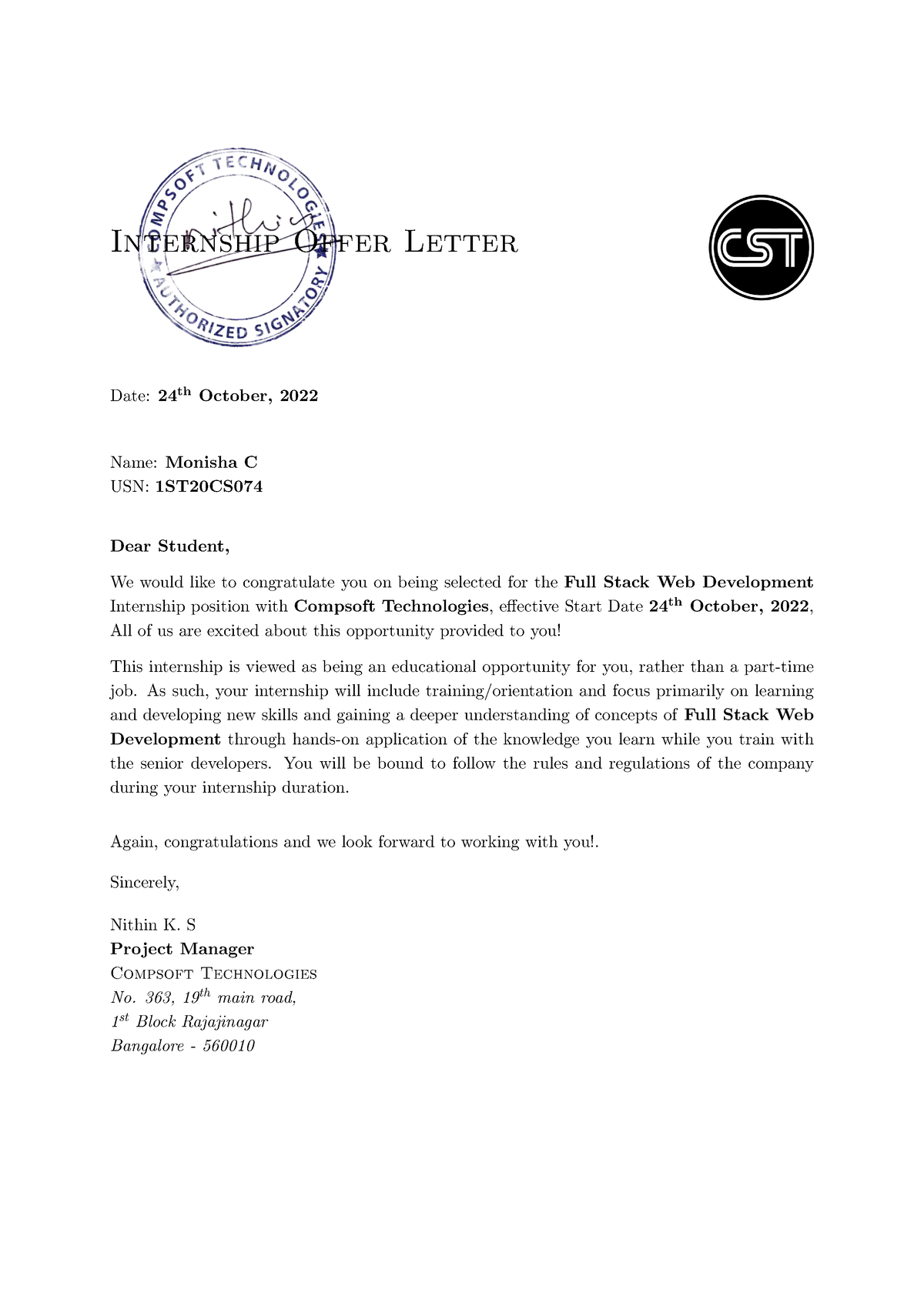 Offer Letter Internship Offer Letter Date 24 Th October 2022 Name   Thumb 1200 1697 