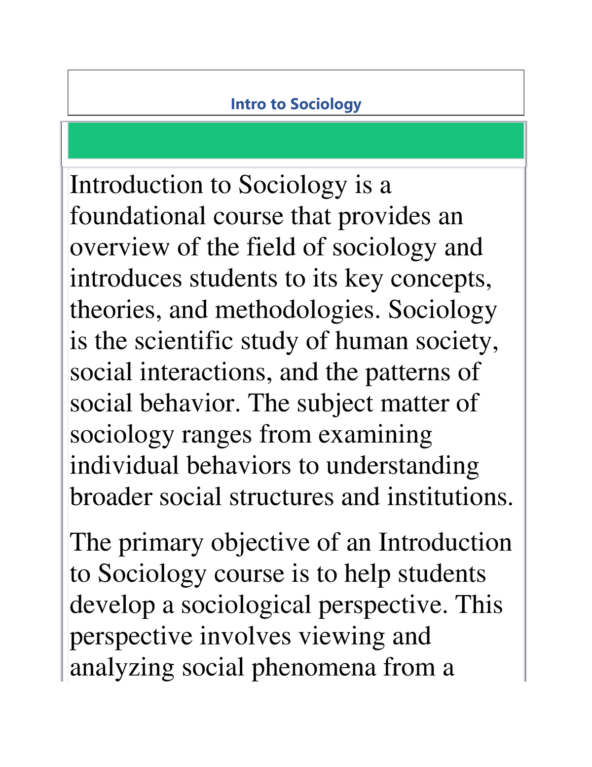 sociology introduction for essay