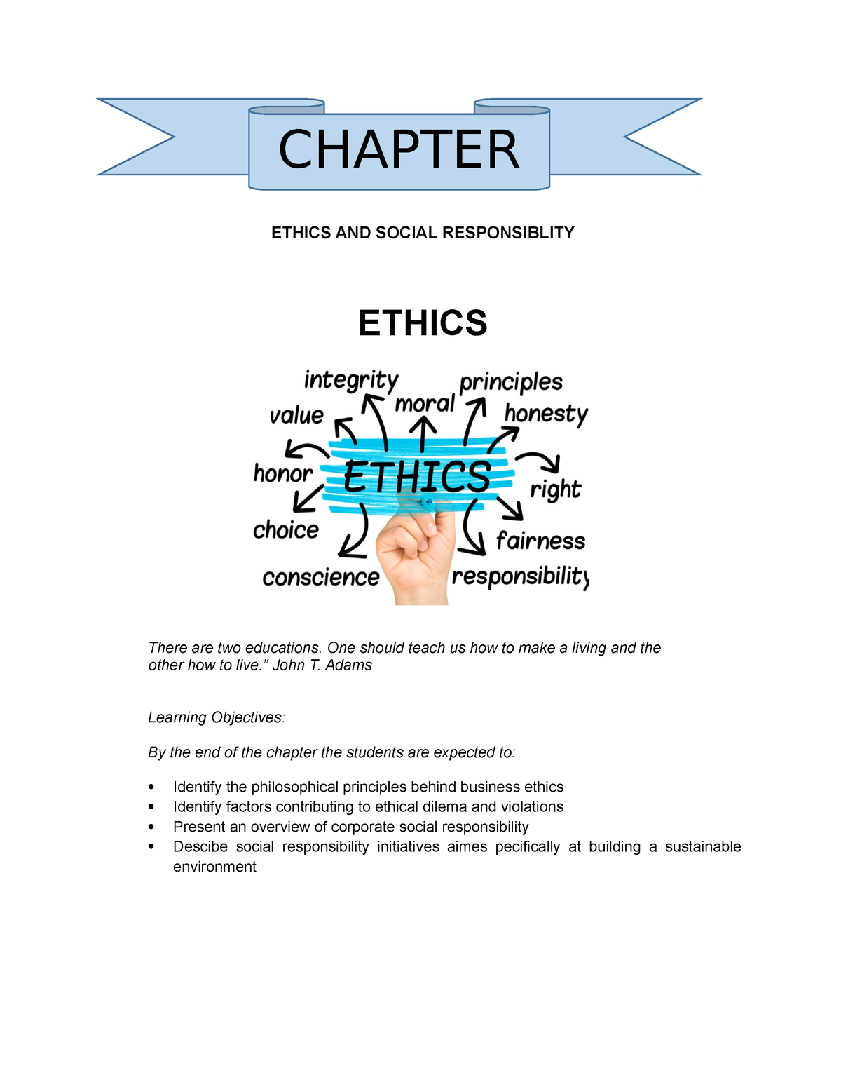 Chapter-4-6 - N/A - ####### ETHICS AND SOCIAL RESPONSIBLITY ETHICS ...