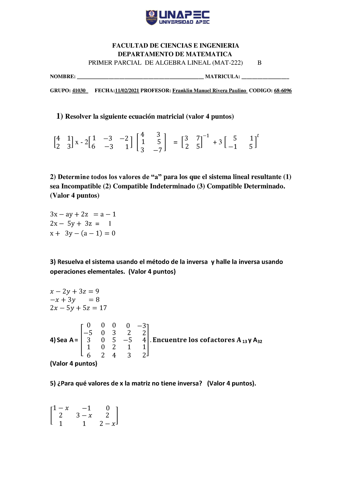 Primer Parcial B 2021-1 - FACULTAD DE CIENCIAS E INGENIERIA ...