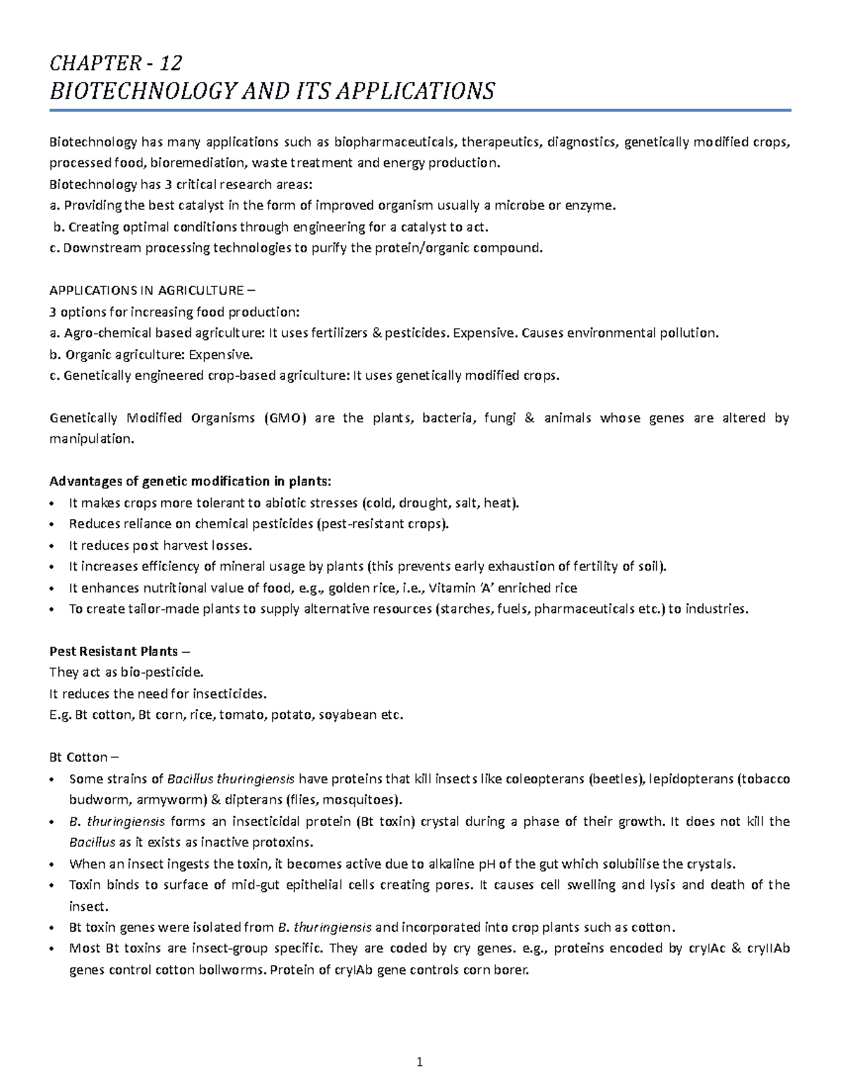 Chapter - 12 - mmmn - CHAPTER - 12 BIOTECHNOLOGY AND ITS APPLICATIONS ...
