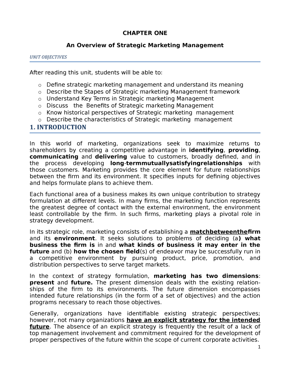 Strategic Markething.docx - Chapter One An Overview Of Strategic Marketing  Management Unit - Studocu