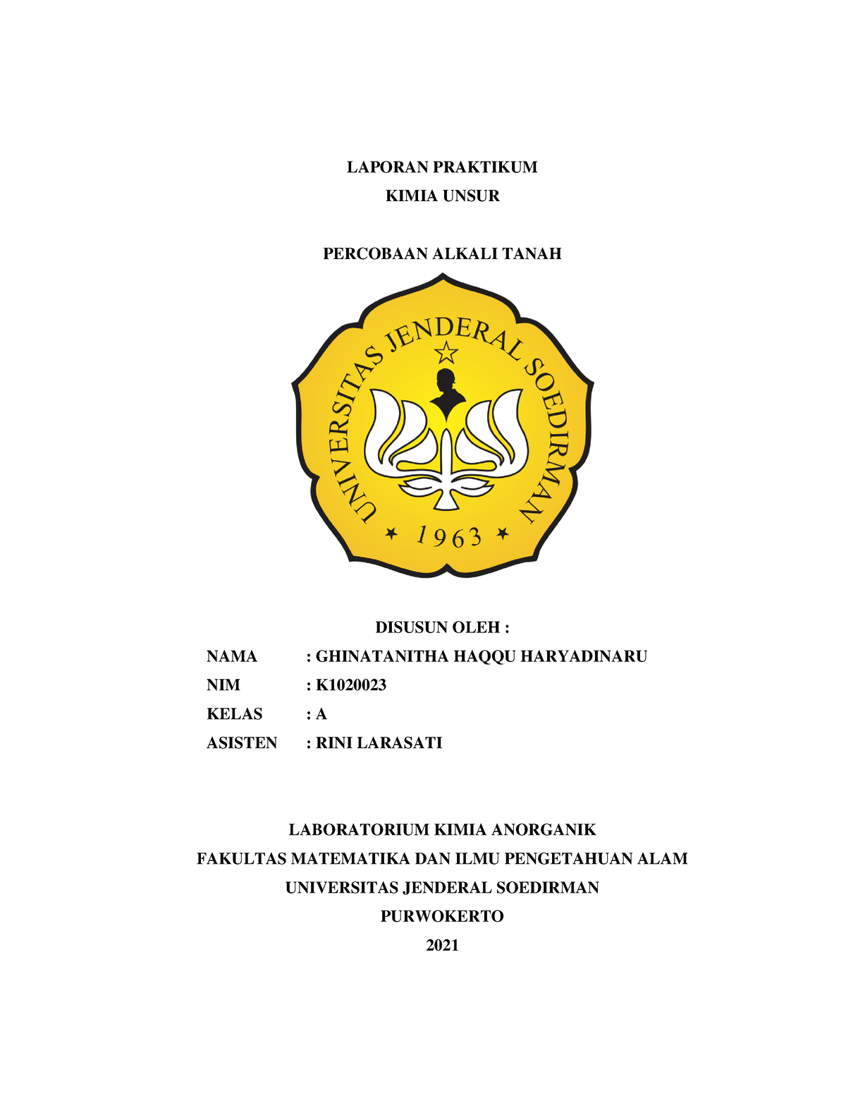 Laporan Praktikum 3 Kimsur Laporan Praktikum Kimia Unsur Percobaan Alkali Tanah Disusun Oleh 1054