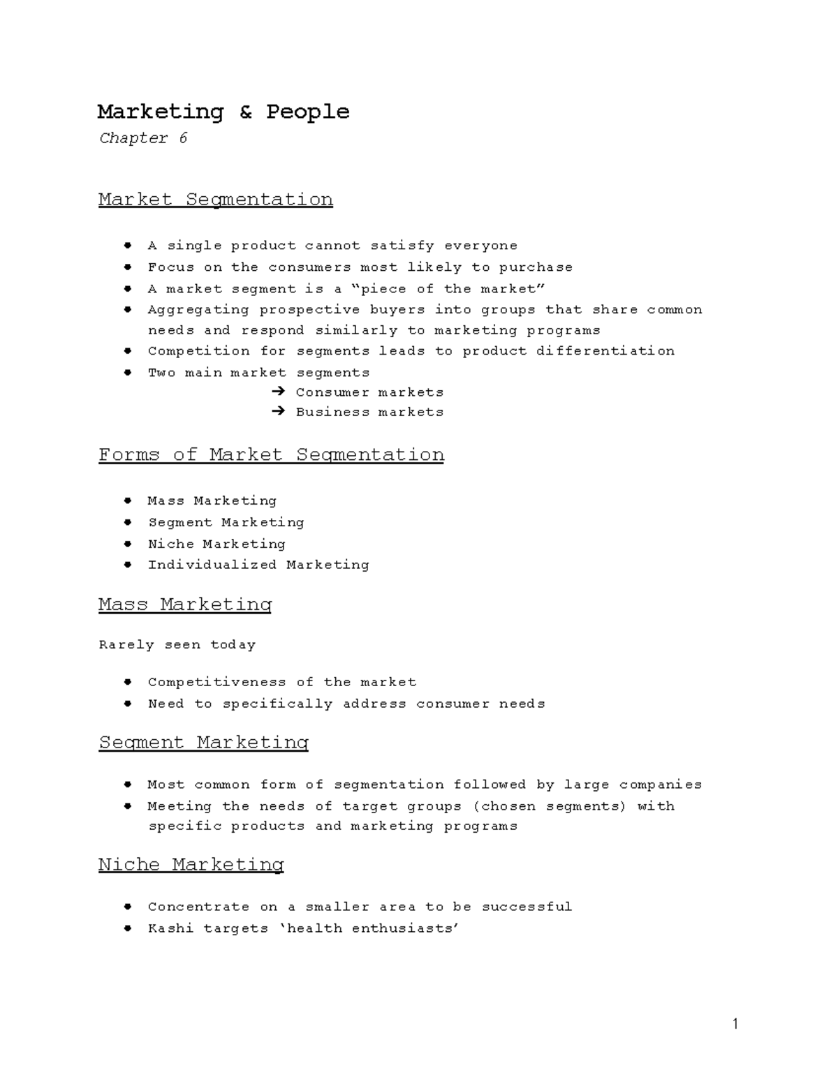 Chapter 6 - Notes MKTG - Marketing & People Chapter 6 Market ...