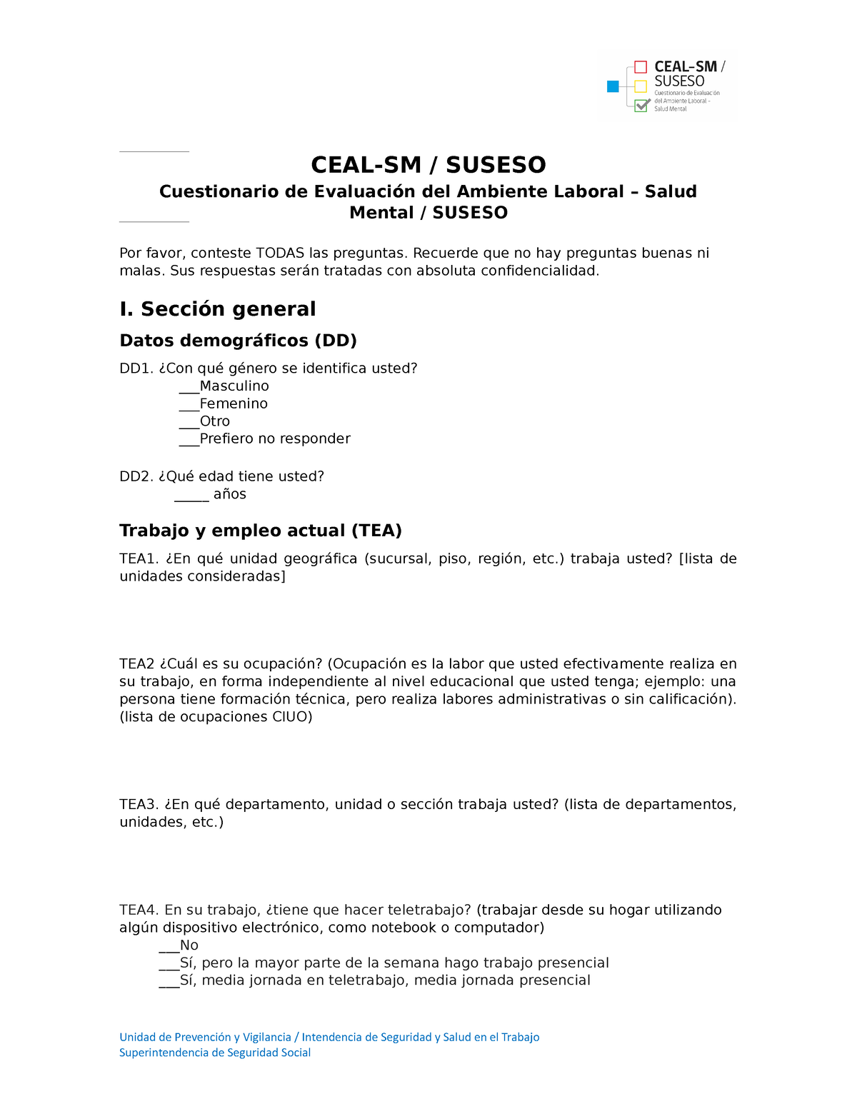 Ceal-sm Suseso Espanol - CEAL-SM / SUSESO Cuestionario De Evaluación ...