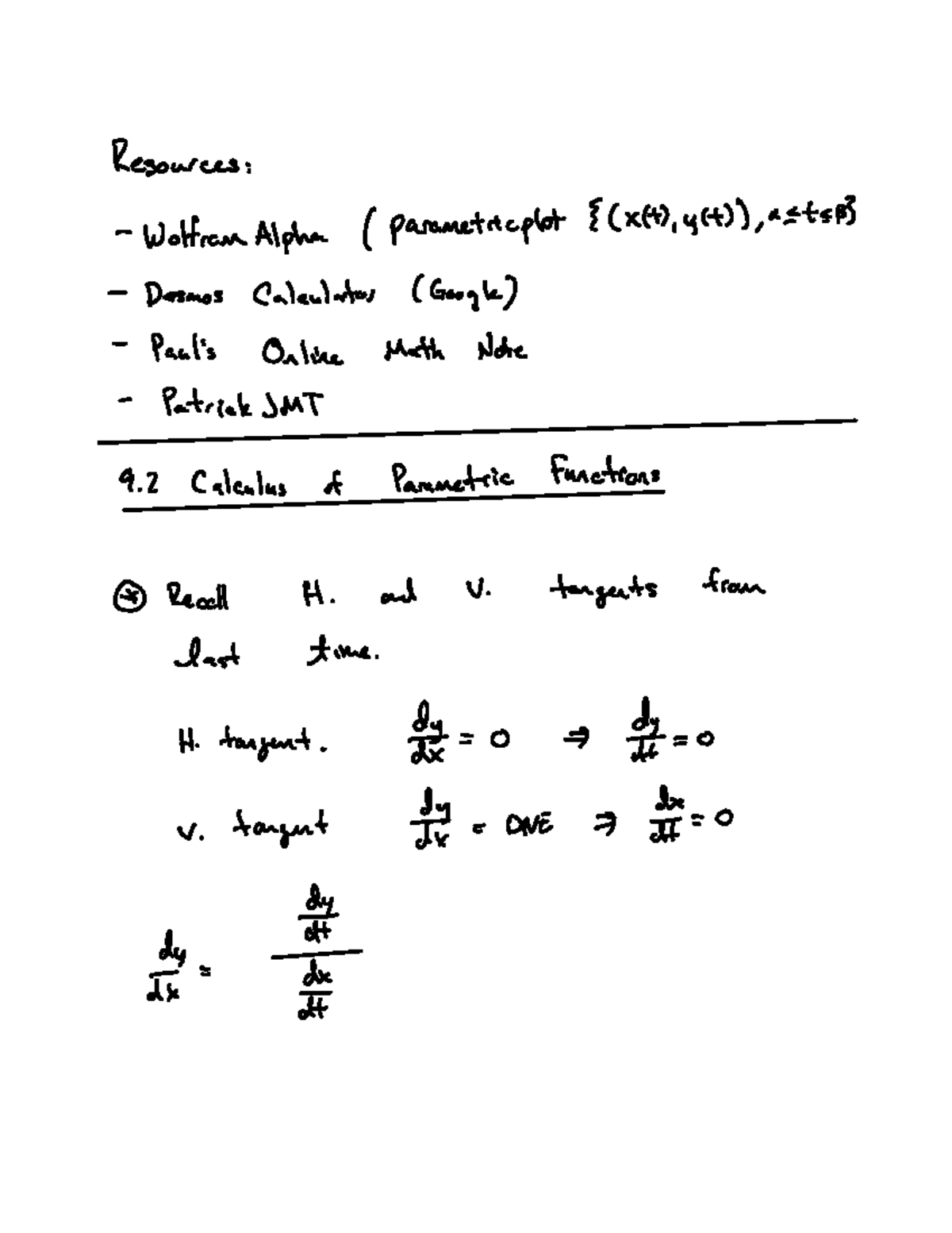 Lecture 2-Calculus Of Parametrics 9.2 (1) - Copy - MAC2313 - Studocu