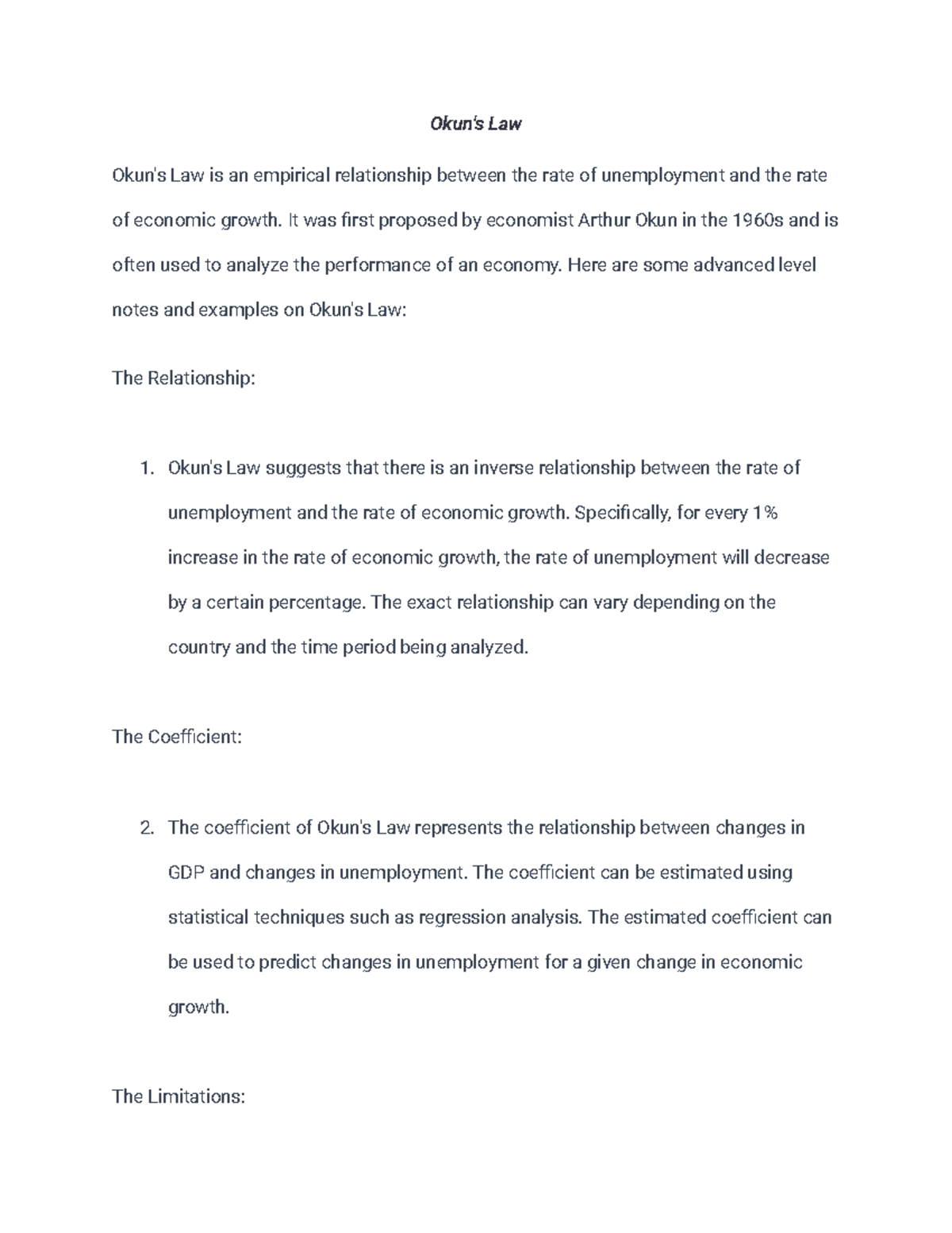 Notes On Okun's Law - Okun's Law Okun's Law Is An Empirical ...