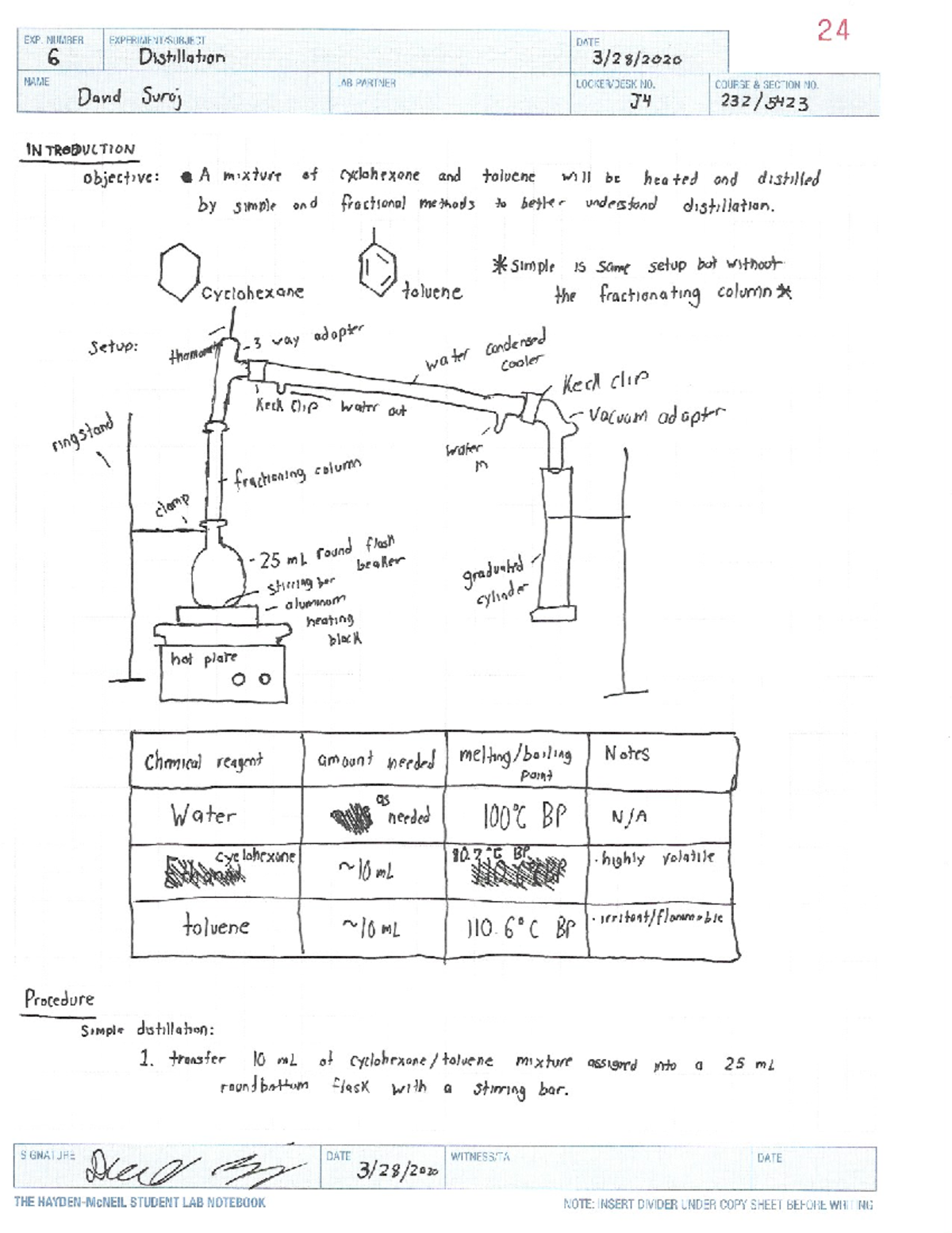 organic chemistry 1 lab experiments