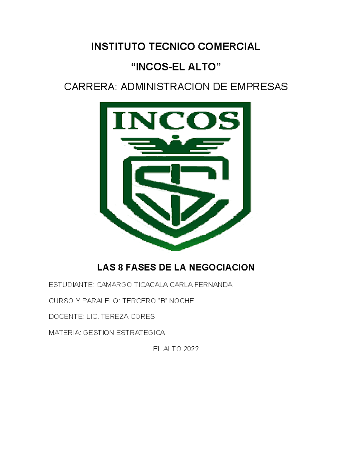 Fases DE Negociacion - INSTITUTO TECNICO COMERCIAL “INCOS-EL ALTO ...