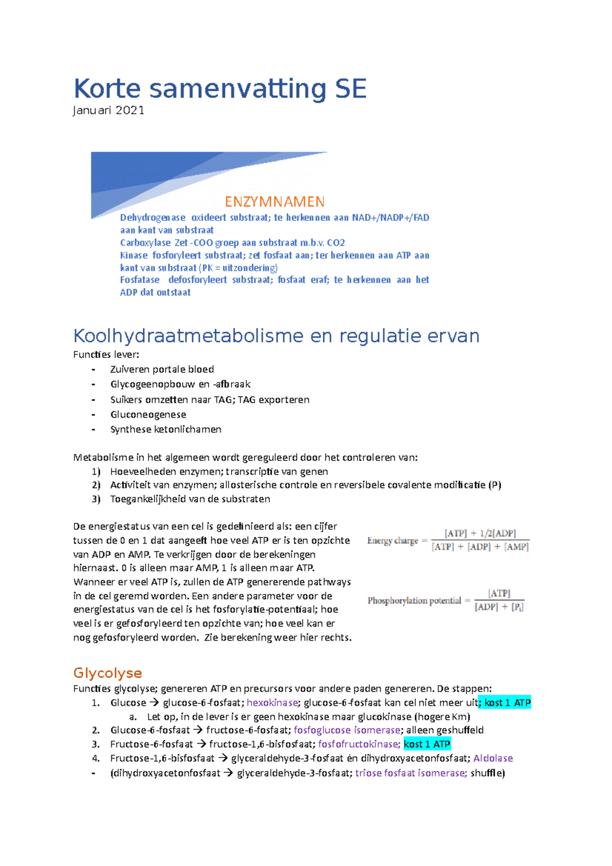 Korte Samenvatting Stofwisseling En Endocrinologie - Korte Samenvatting ...