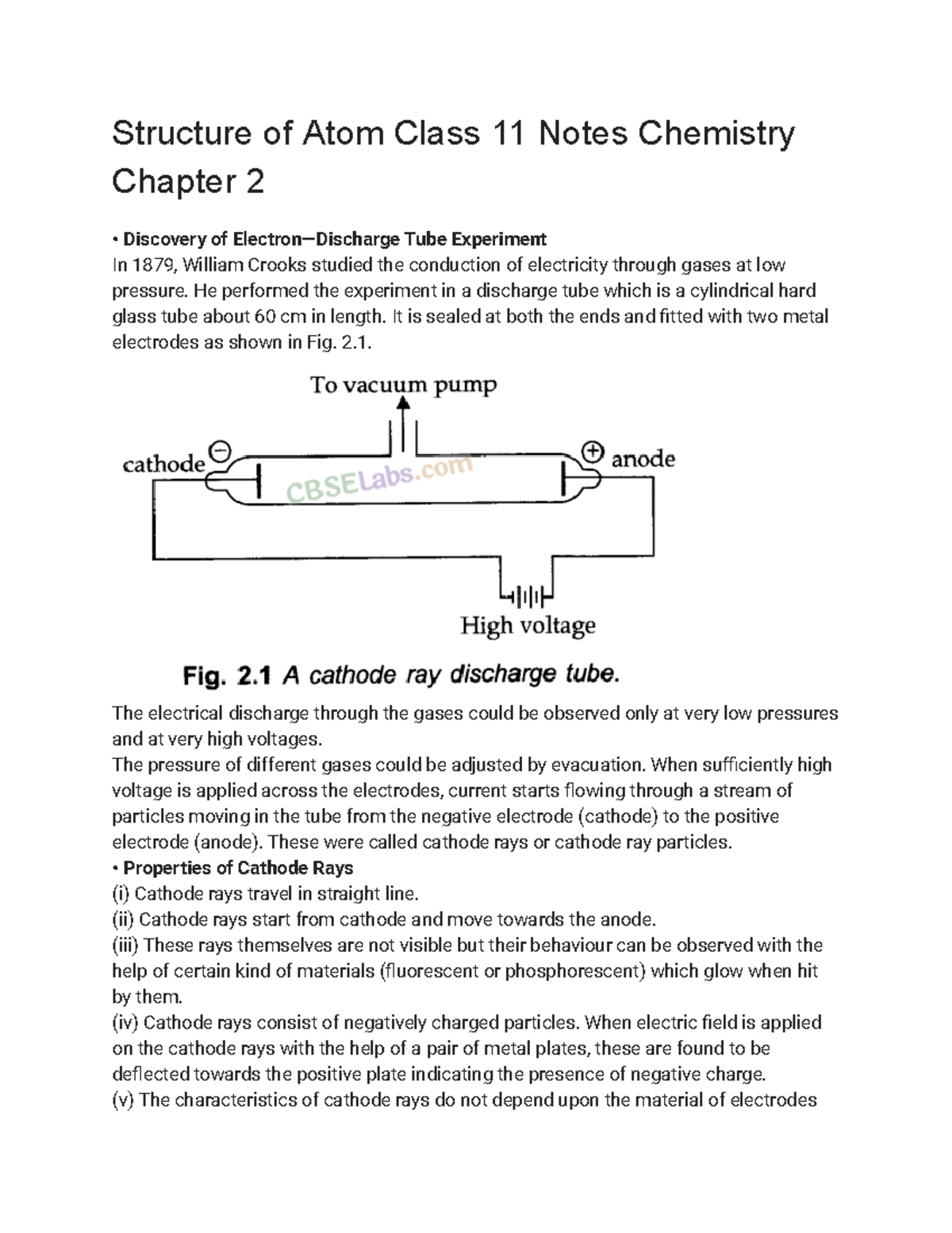 Ch2 Atomic structure - Structure of Atom Class 11 Notes Chemistry ...