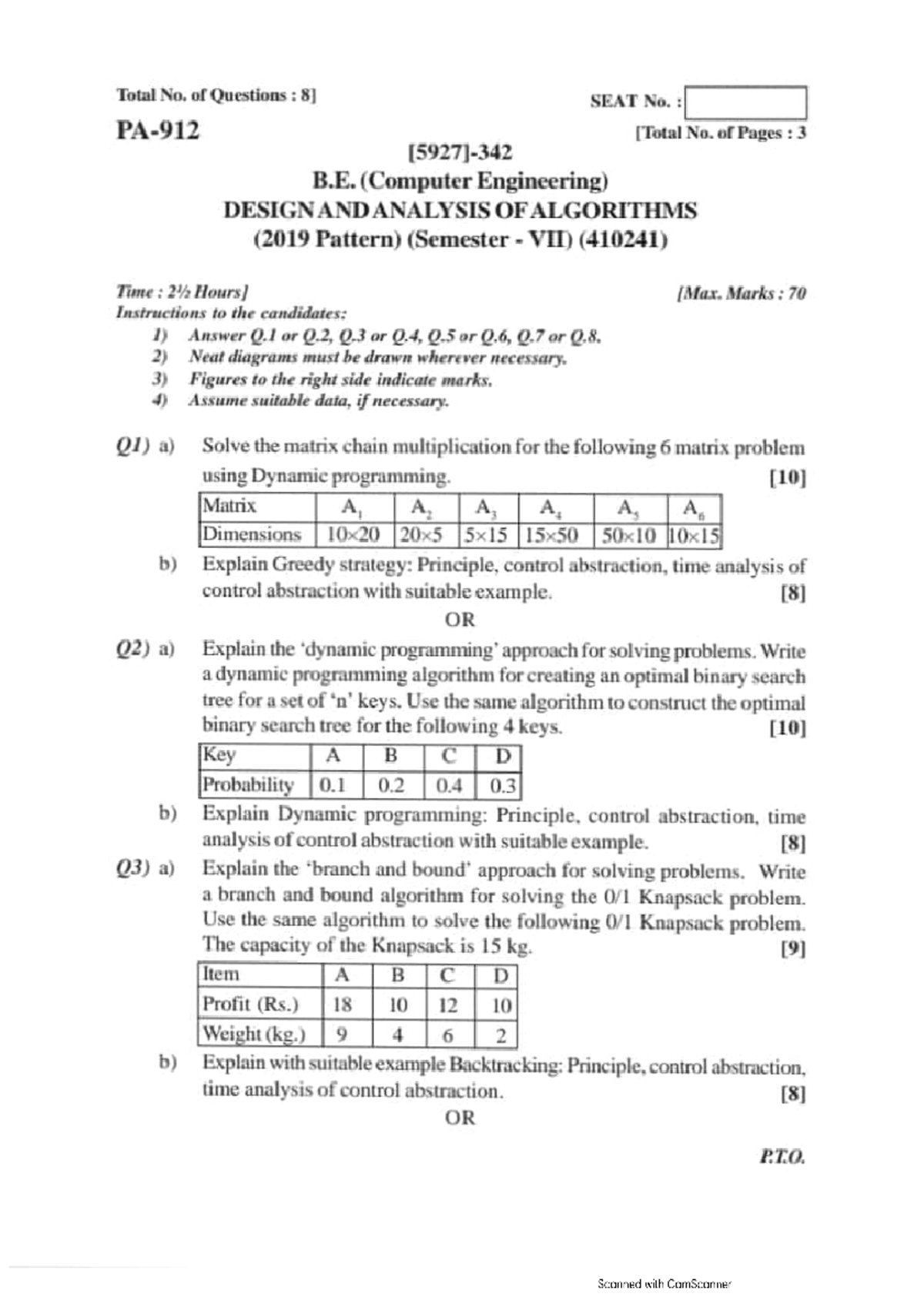 BE PYQ Papers - Total No. of Questions : SEAT No. : No. of Pages : 3 B ...