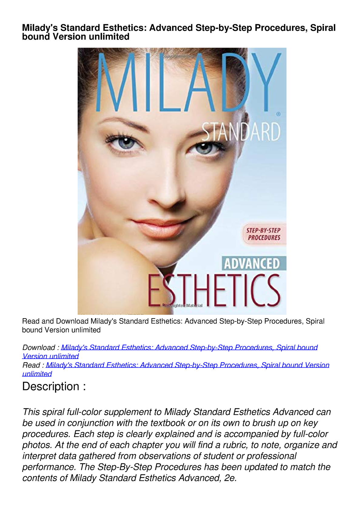 PDF (BOOK) Milady's Standard Esthetics: Advanced Step-by-Step ...