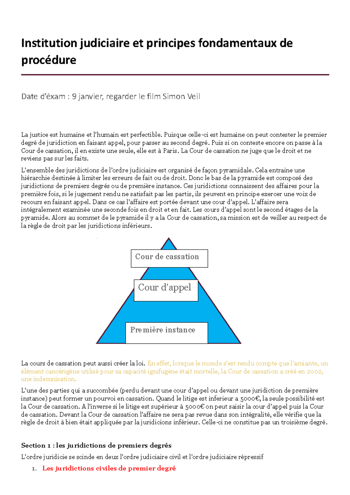 Institution judiciaire et principes fondamentaux de procédure ...