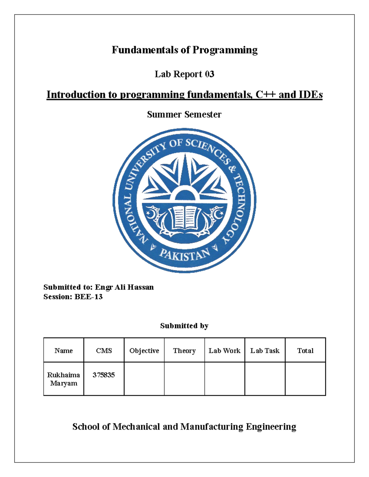 Lab manuals of Fundamentals of Programming - Fundamentals of ...