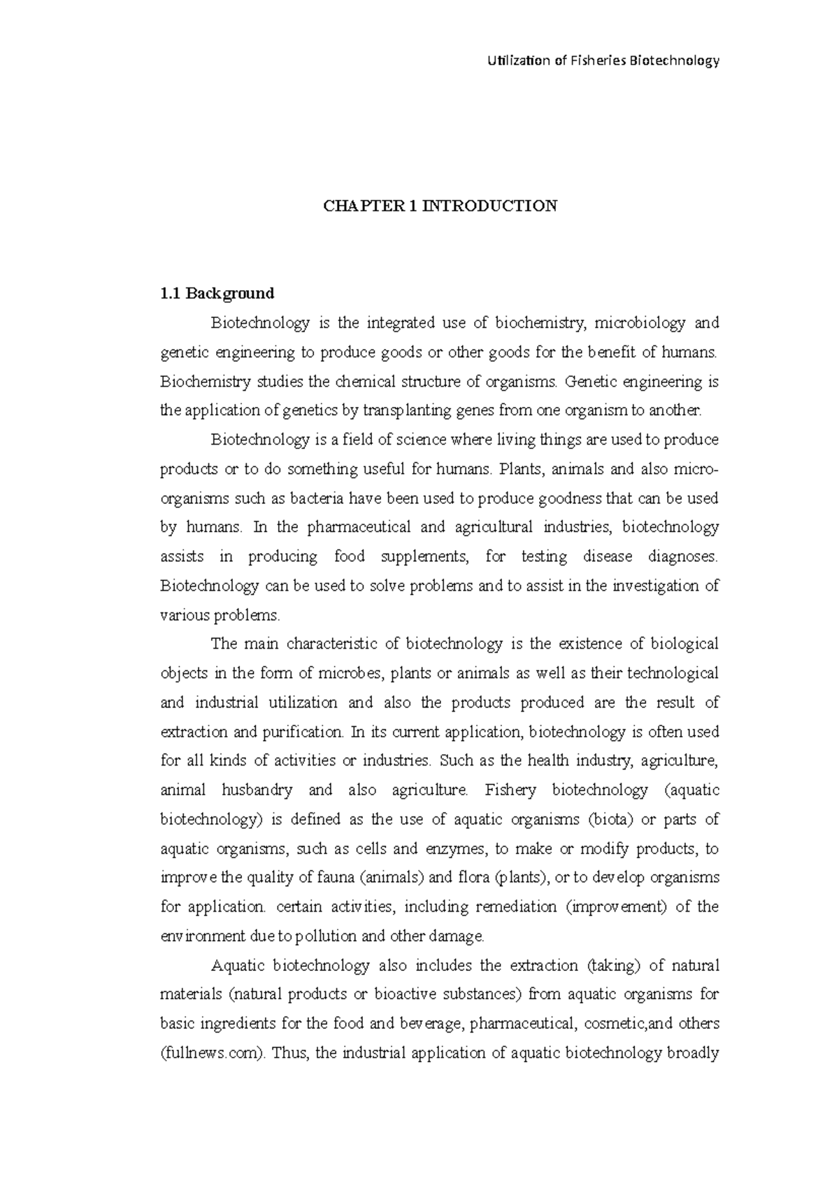 Utilization of Fisheries Biotechnology - CHAPTER 1 INTRODUCTION 1 ...