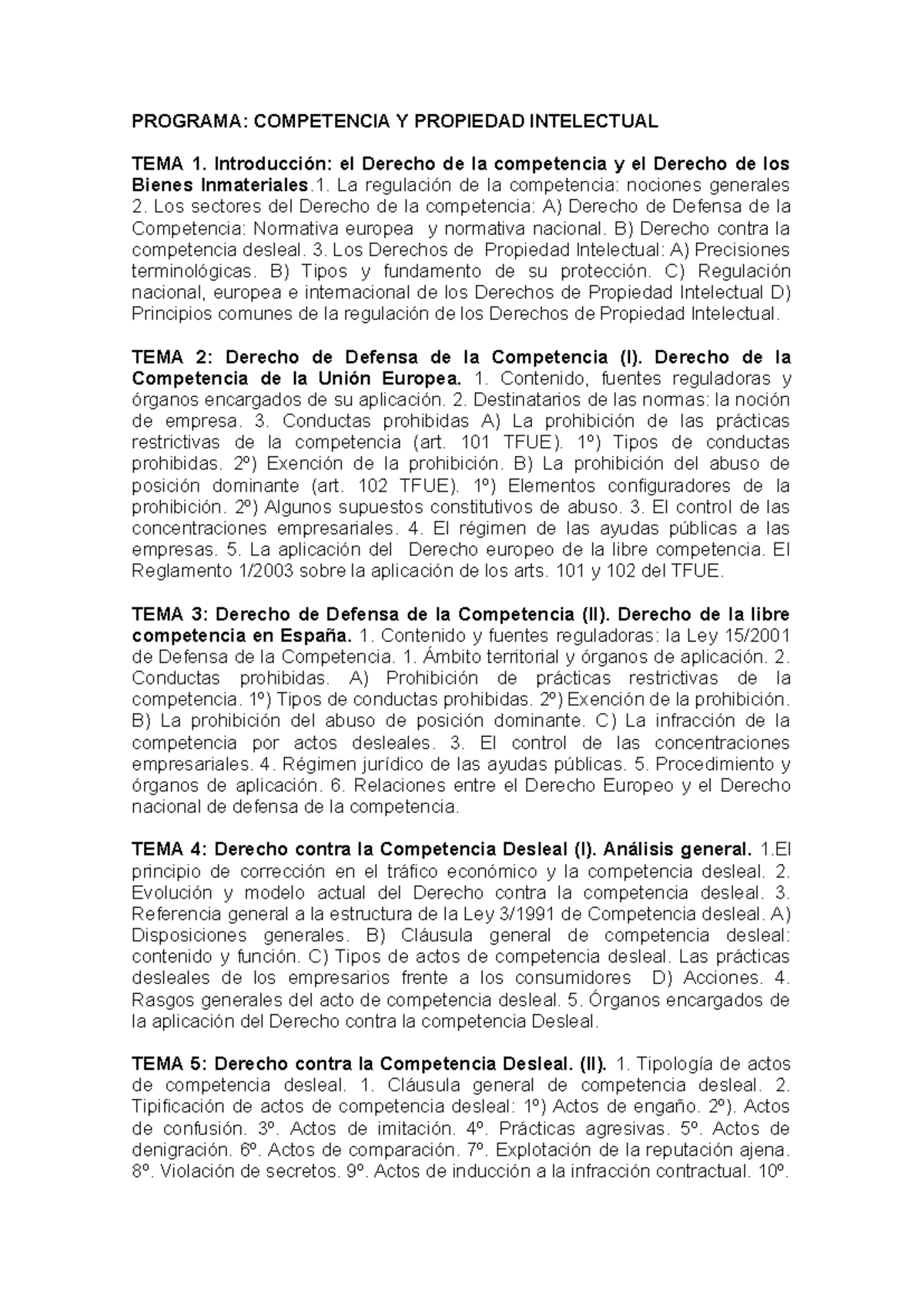 Programa - Resumen Competencia y PI - PROGRAMA: COMPETENCIA Y PROPIEDAD ...