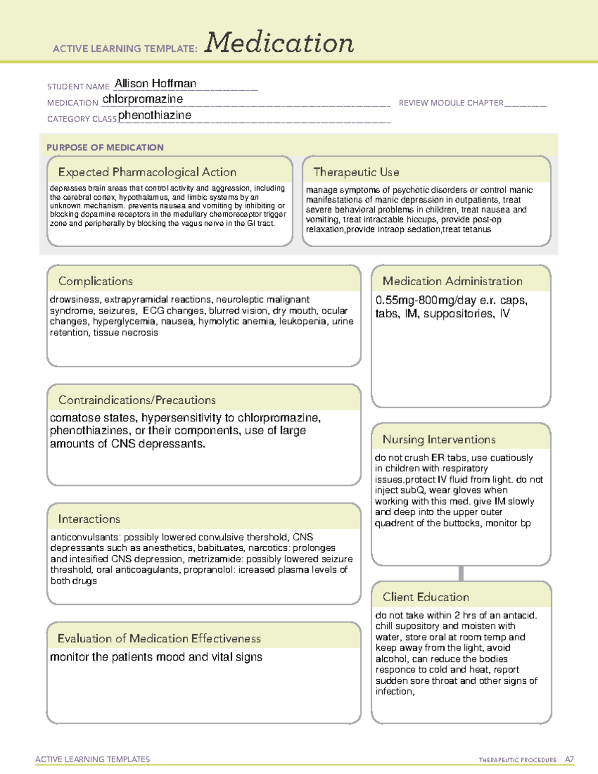 Chlorpromazine med card - ACTIVE LEARNING TEMPLATES THERAPEUTIC ...