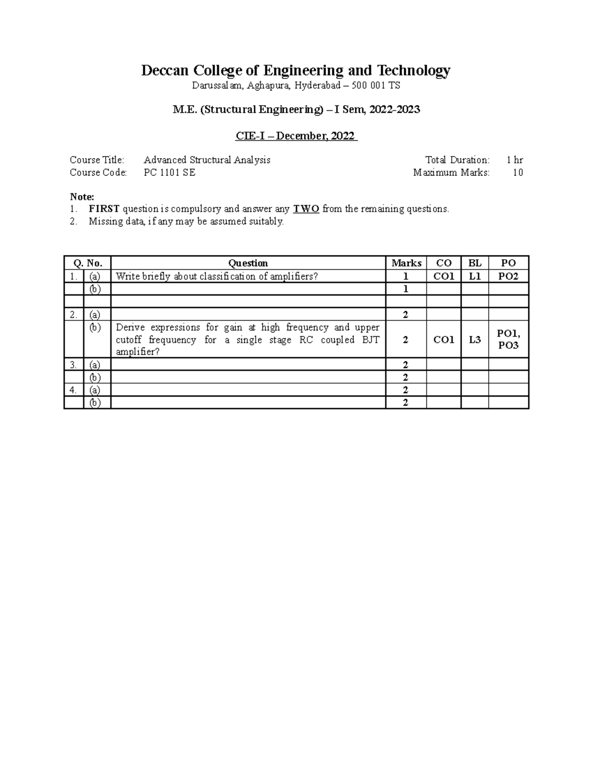QP Pattern - ME Civil - Deccan College of Engineering and Technology ...