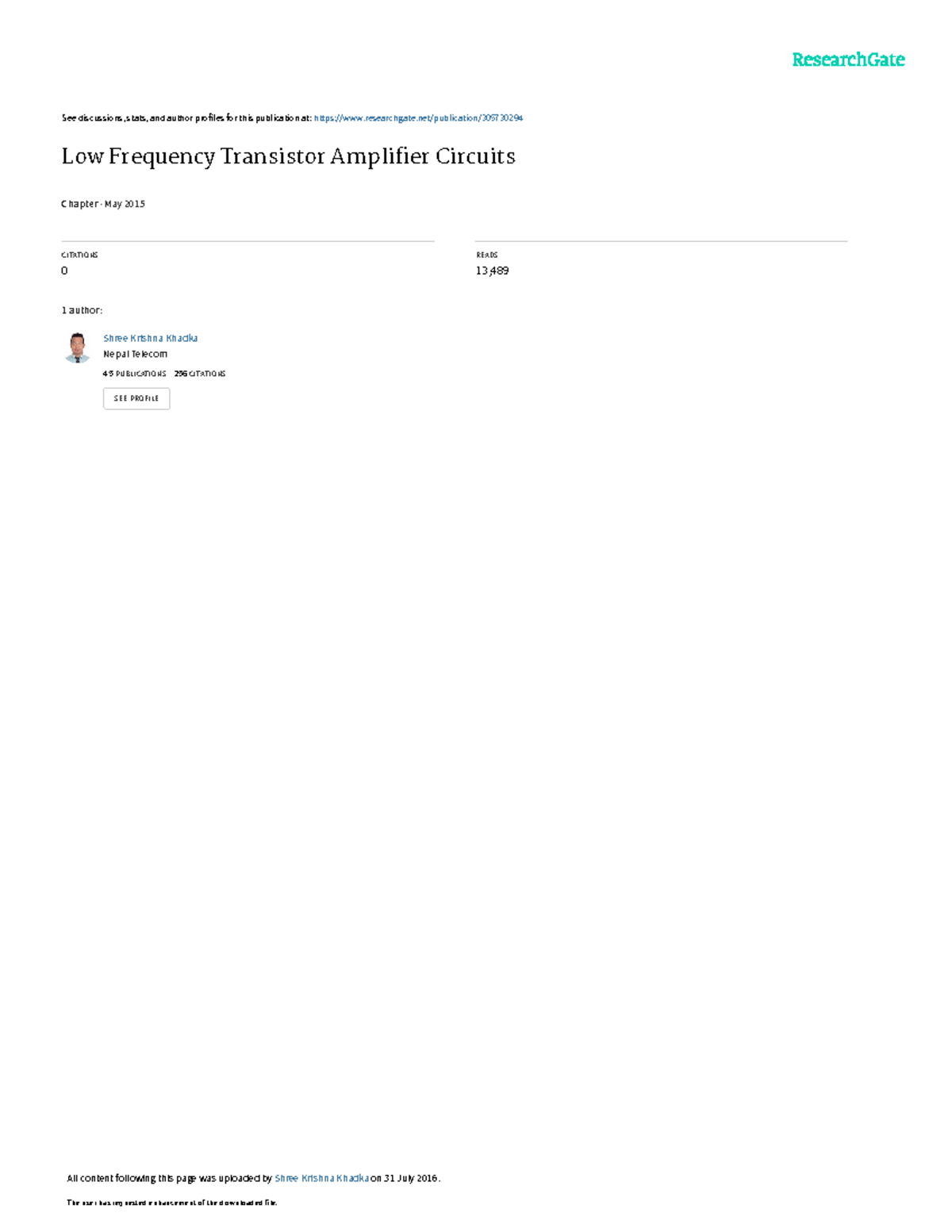 Low Frequency Transistor Amplifier Circuits - See discussions, stats ...