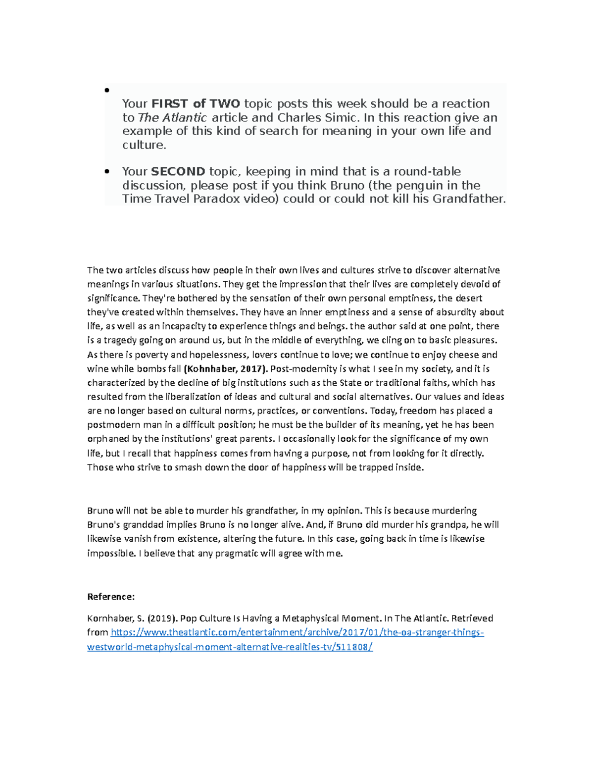 Discussion Forum Unit 2 - Your FIRST of TWO topic posts this week ...