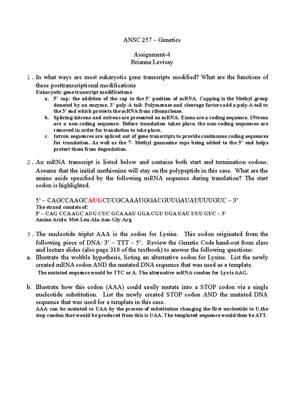 high school genetics assignment