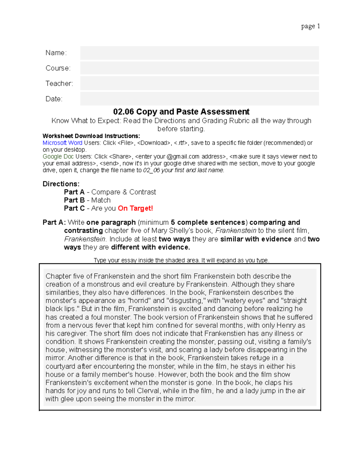 2.06 - Copy and Paste - page 1 Name: Course: Teacher: Date: 02 Copy and ...