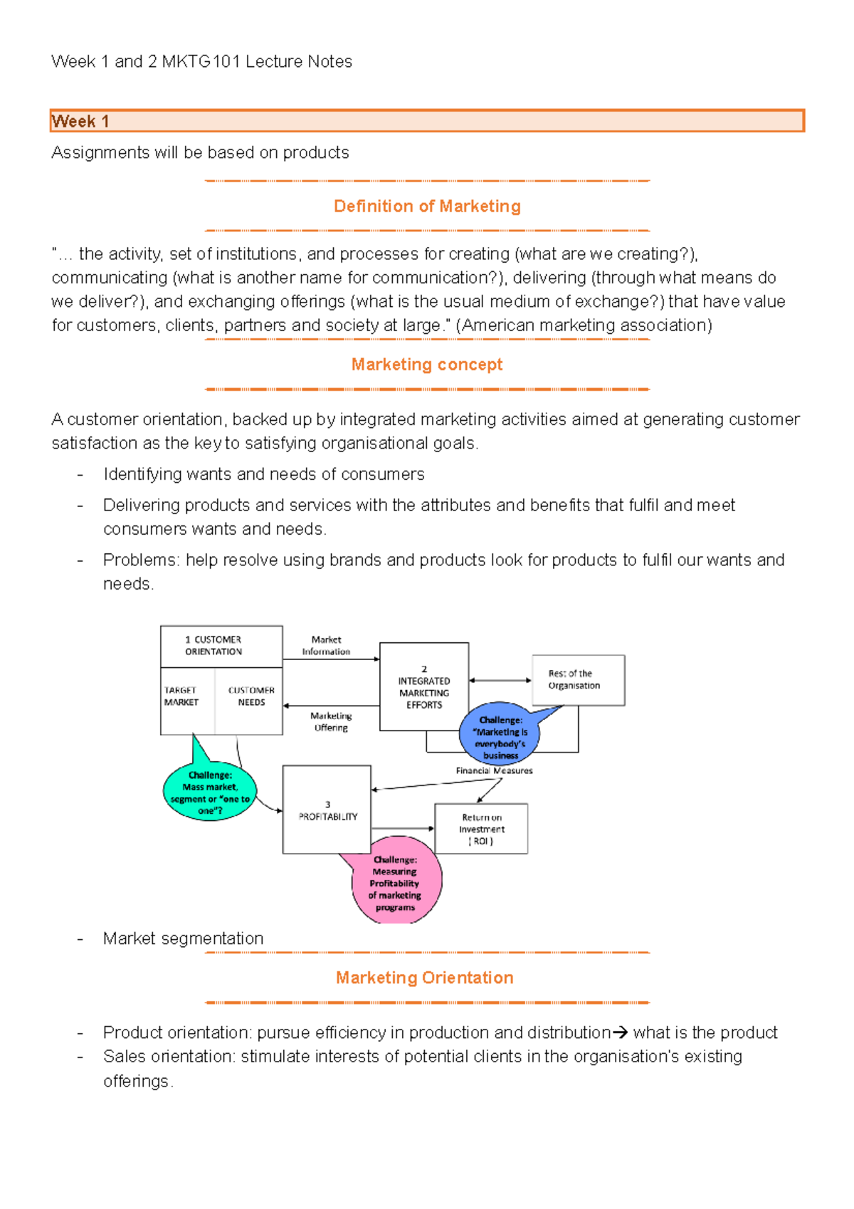 Week 1 and 2 MKTG101 Lecture Notes - Week 1 and 2 MKTG101 Lecture Notes ...