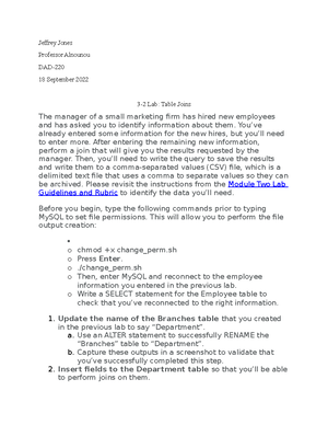 DAD 220 Module Three Major Activity Database Documentation - Jeff Jones ...