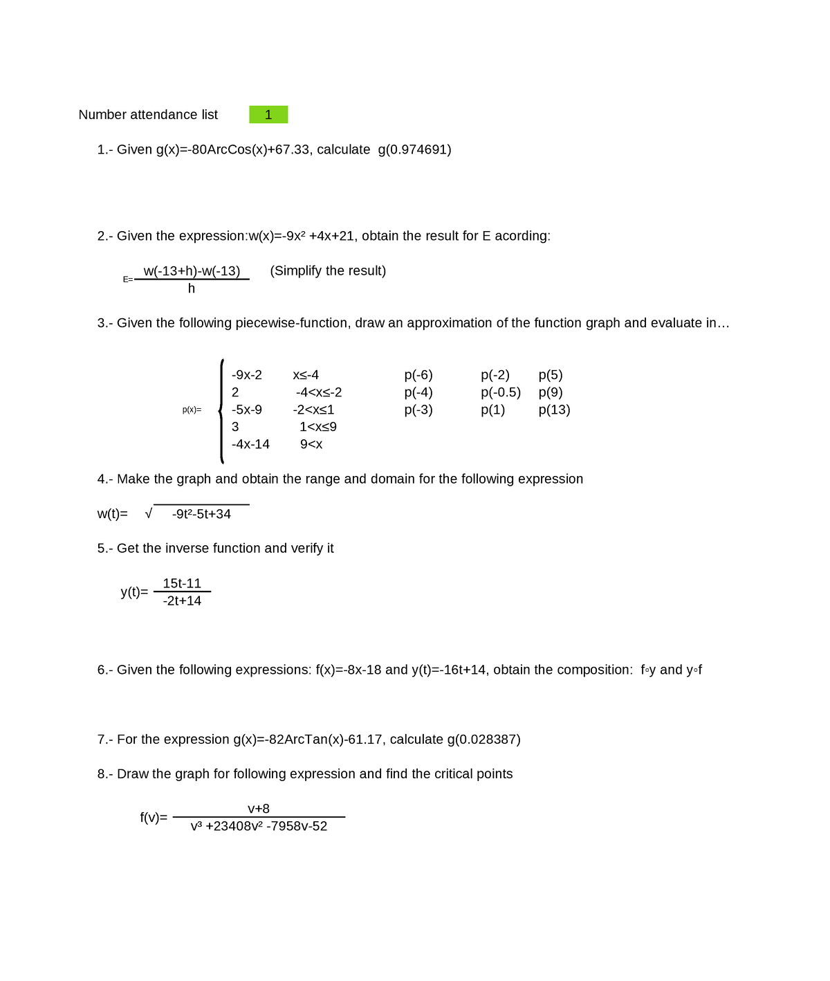 Exercises ISC And ITCs March 23 - 1.- Given G(x)=-80ArcCos(x)+67 ...